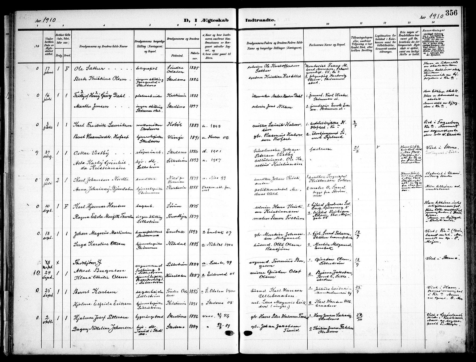 Skedsmo prestekontor Kirkebøker, AV/SAO-A-10033a/F/Fa/L0015: Parish register (official) no. I 15, 1902-1917, p. 356