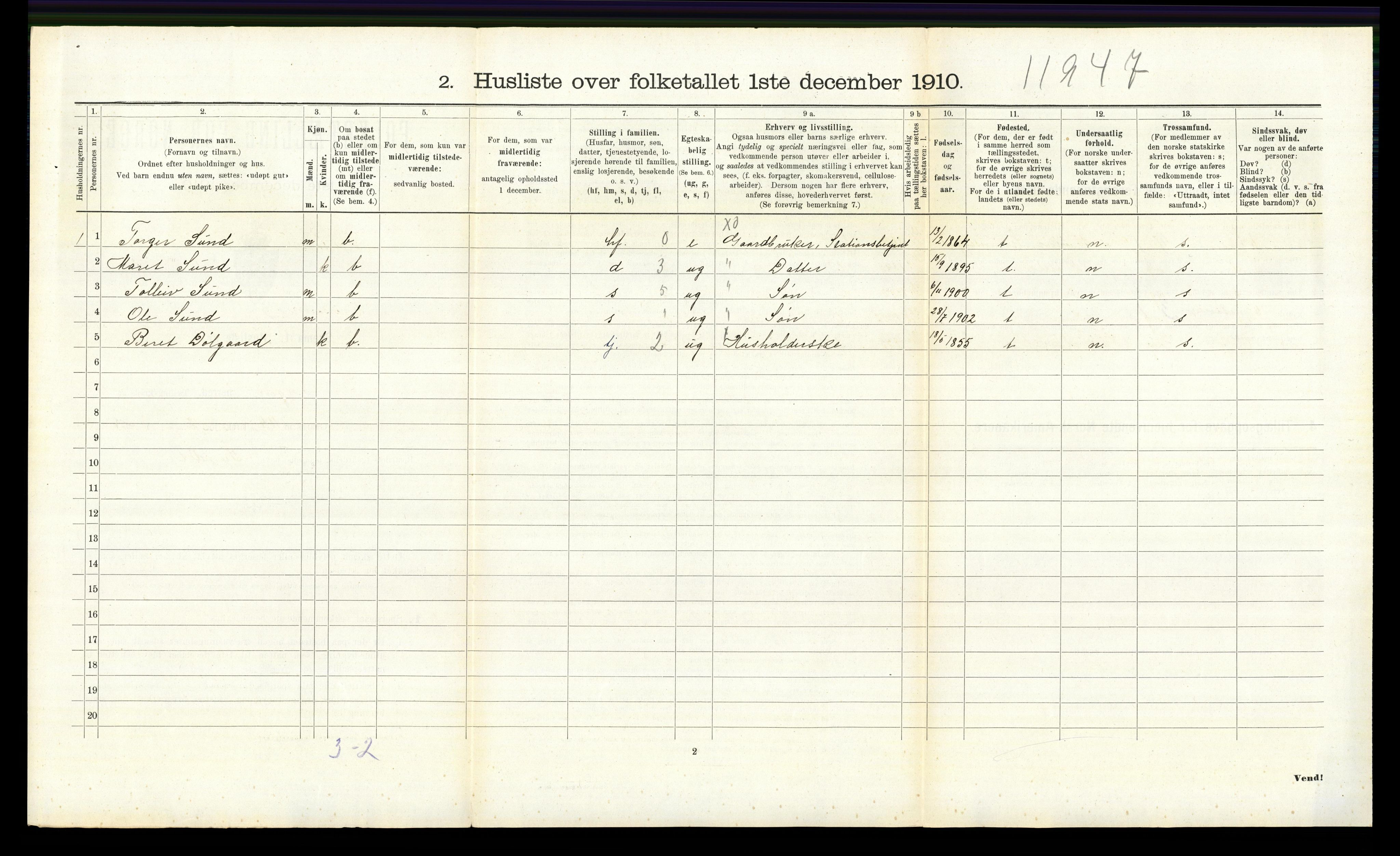 RA, 1910 census for Tolga, 1910, p. 907