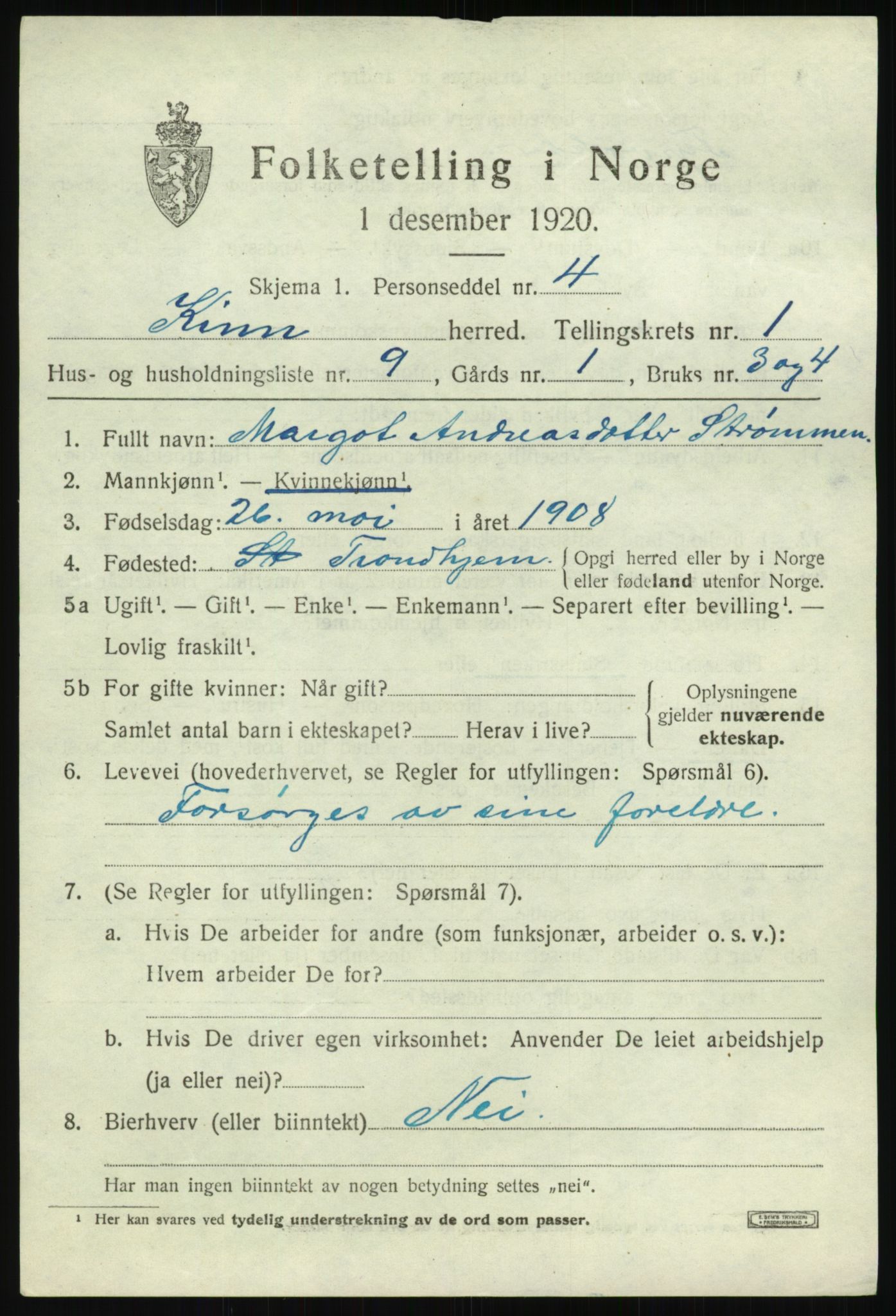 SAB, 1920 census for Kinn, 1920, p. 1927