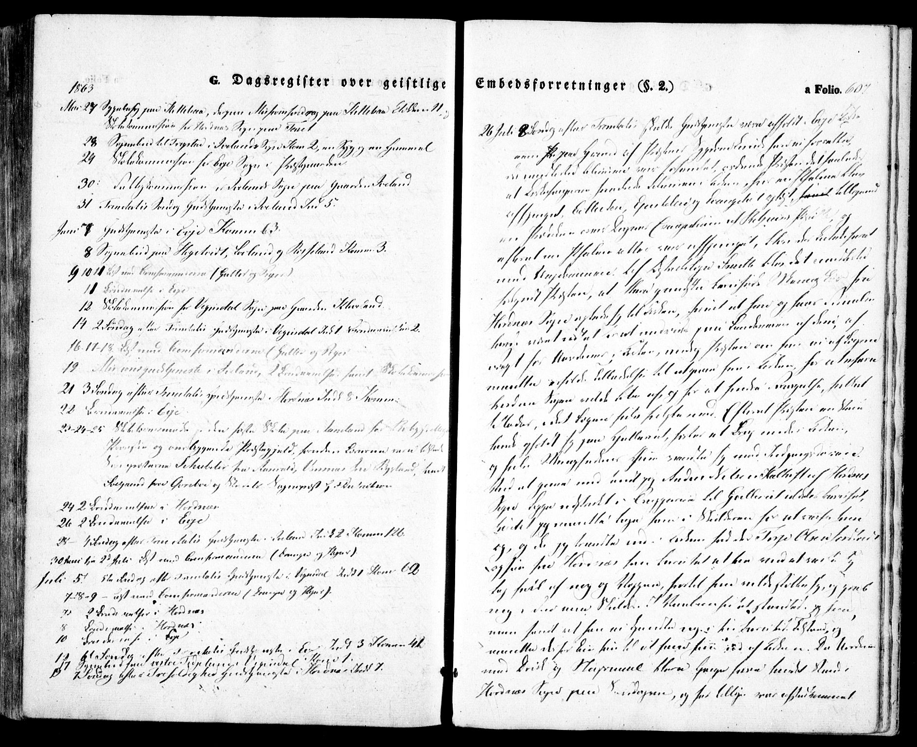 Evje sokneprestkontor, SAK/1111-0008/F/Fa/Faa/L0005: Parish register (official) no. A 5, 1843-1865, p. 607