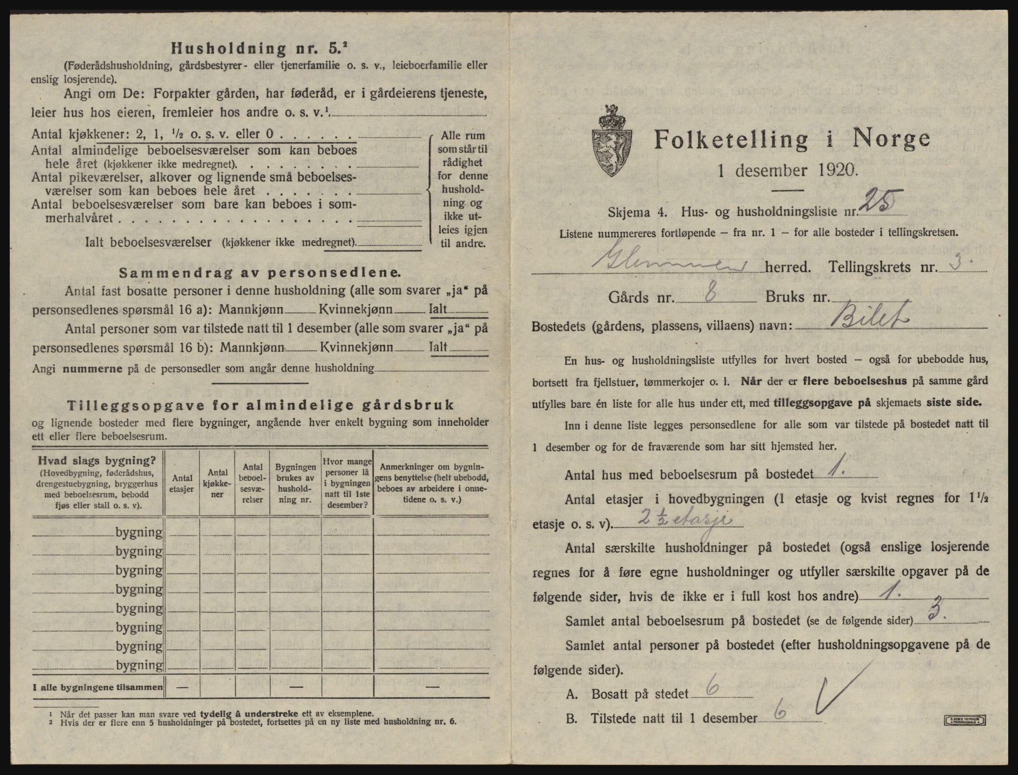 SAO, 1920 census for Glemmen, 1920, p. 497