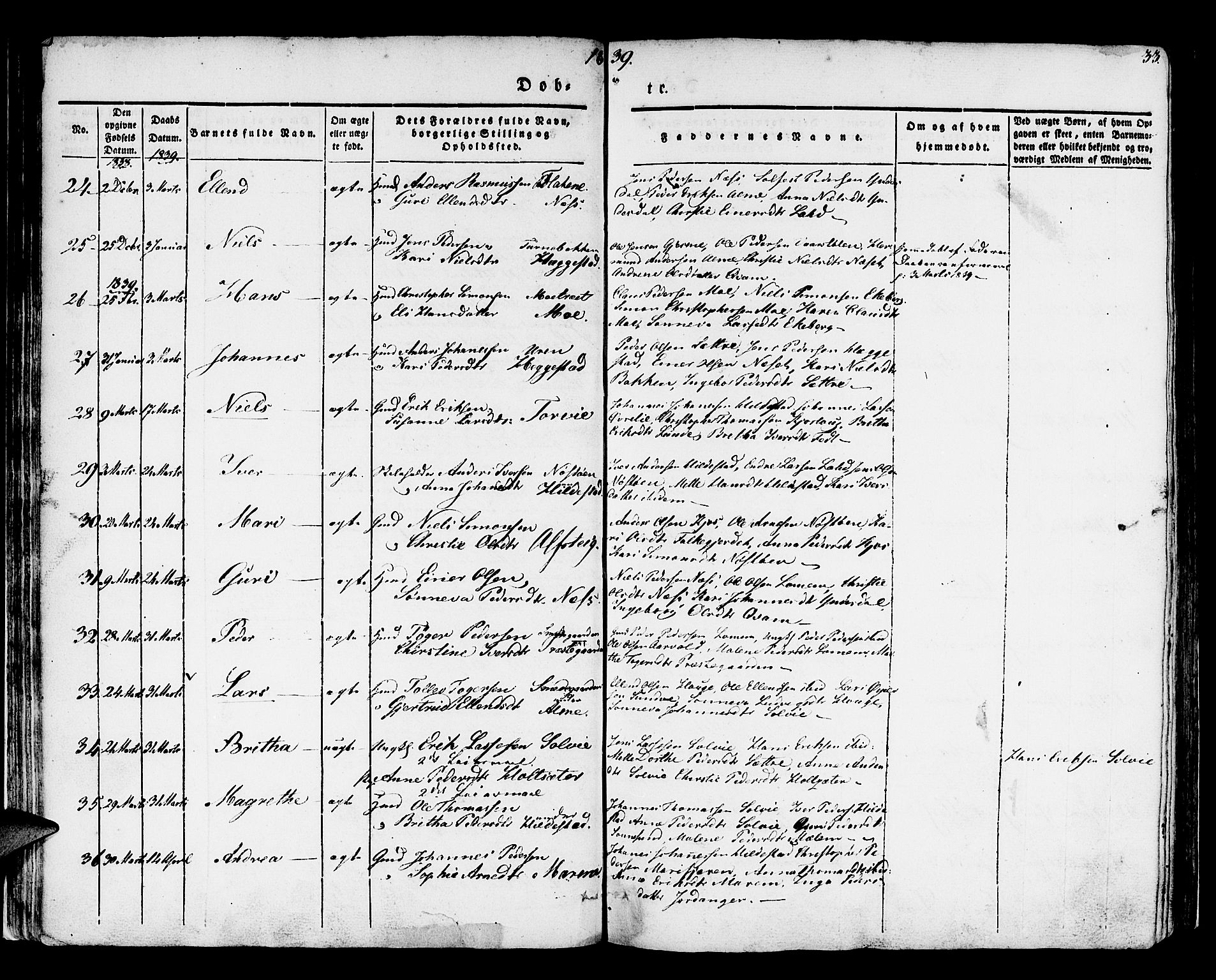 Hafslo sokneprestembete, SAB/A-80301/H/Haa/Haaa/L0005: Parish register (official) no. A 5, 1834-1852, p. 33