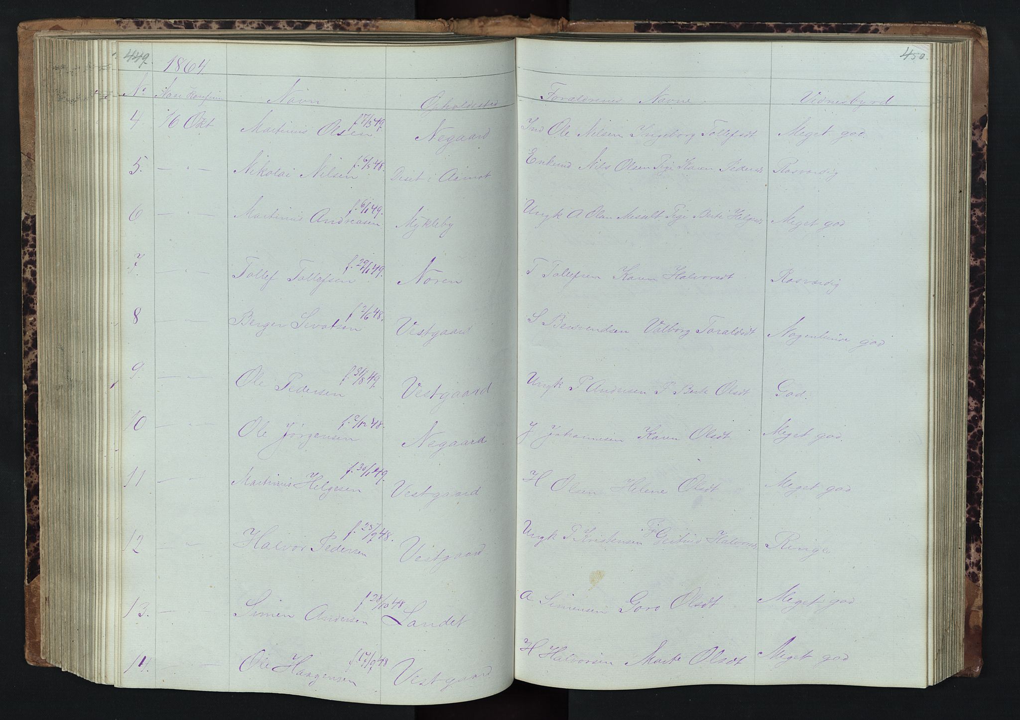 Stor-Elvdal prestekontor, SAH/PREST-052/H/Ha/Hab/L0001: Parish register (copy) no. 1 /1, 1860-1894, p. 449-450