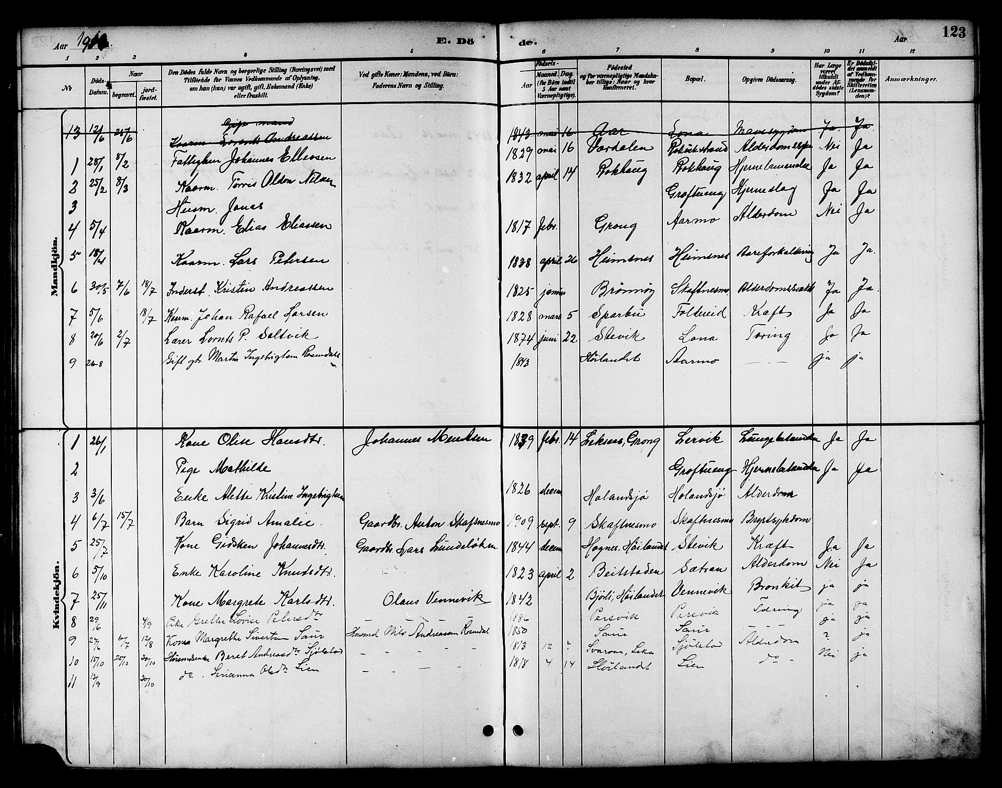 Ministerialprotokoller, klokkerbøker og fødselsregistre - Nord-Trøndelag, SAT/A-1458/783/L0662: Parish register (copy) no. 783C02, 1894-1919, p. 123