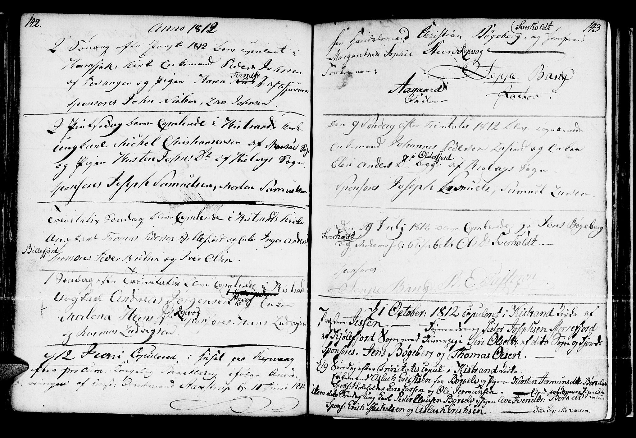 Kistrand/Porsanger sokneprestembete, SATØ/S-1351/H/Ha/L0002.kirke: Parish register (official) no. 2, 1792-1830, p. 142-143