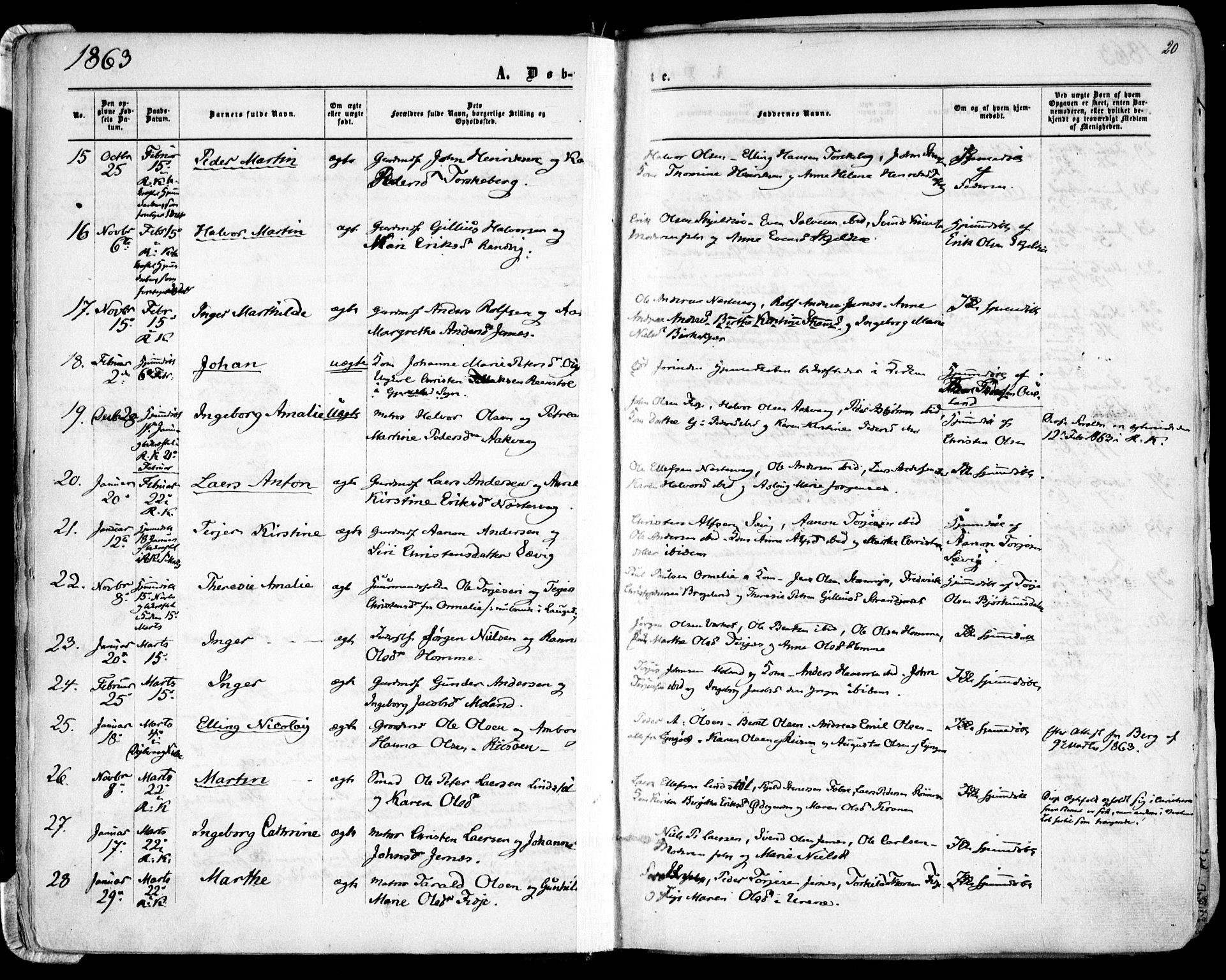 Søndeled sokneprestkontor, SAK/1111-0038/F/Fa/L0003: Parish register (official) no. A 3, 1861-1879, p. 20