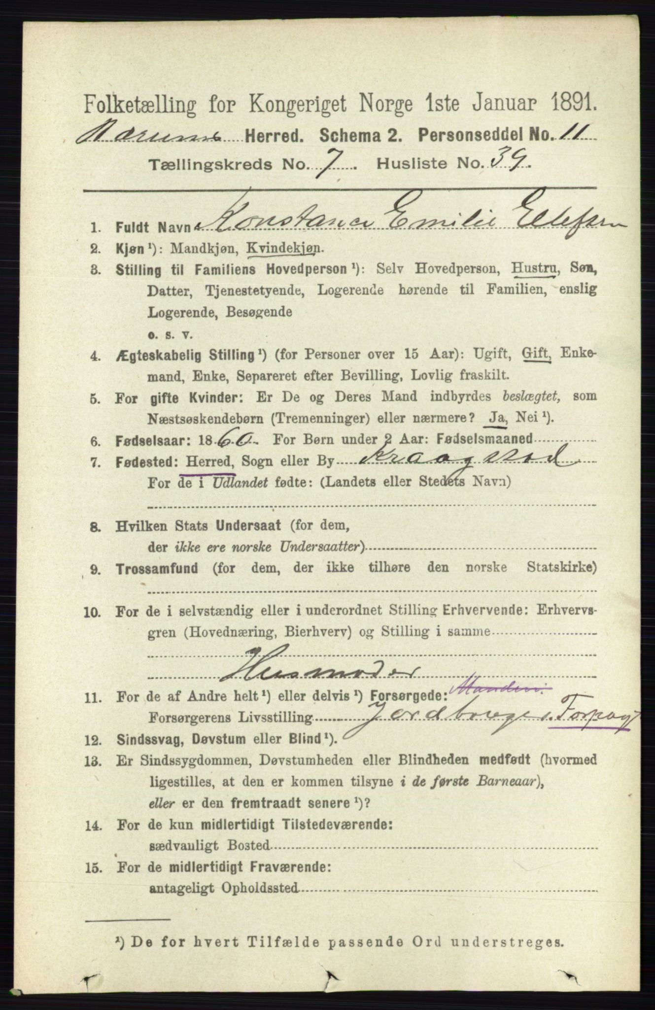 RA, 1891 census for 0219 Bærum, 1891, p. 4430