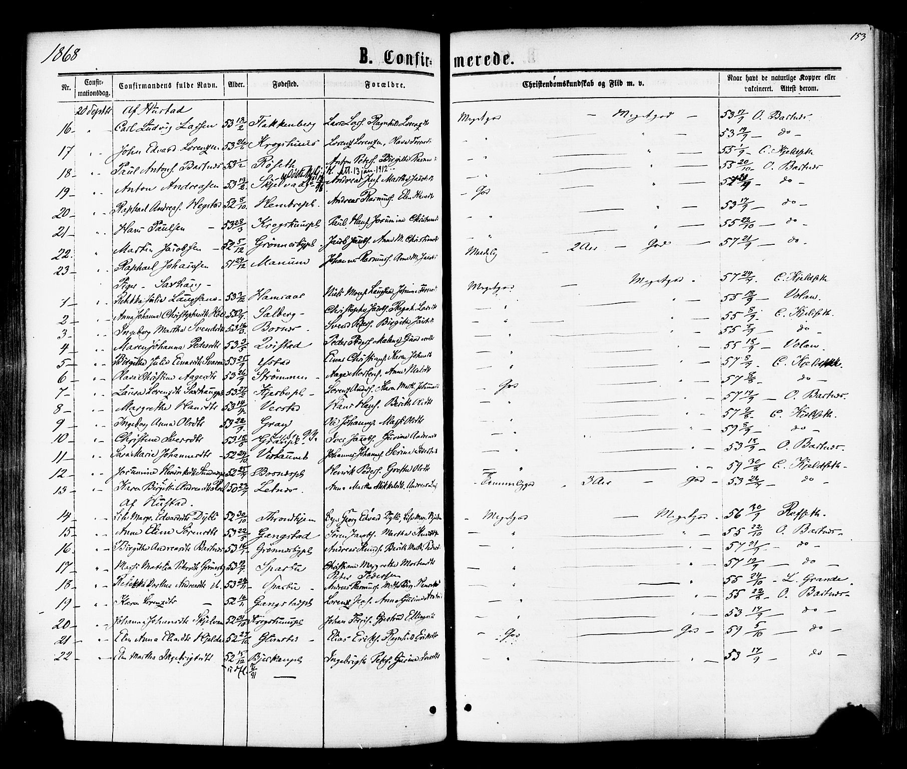 Ministerialprotokoller, klokkerbøker og fødselsregistre - Nord-Trøndelag, SAT/A-1458/730/L0284: Parish register (official) no. 730A09, 1866-1878, p. 153