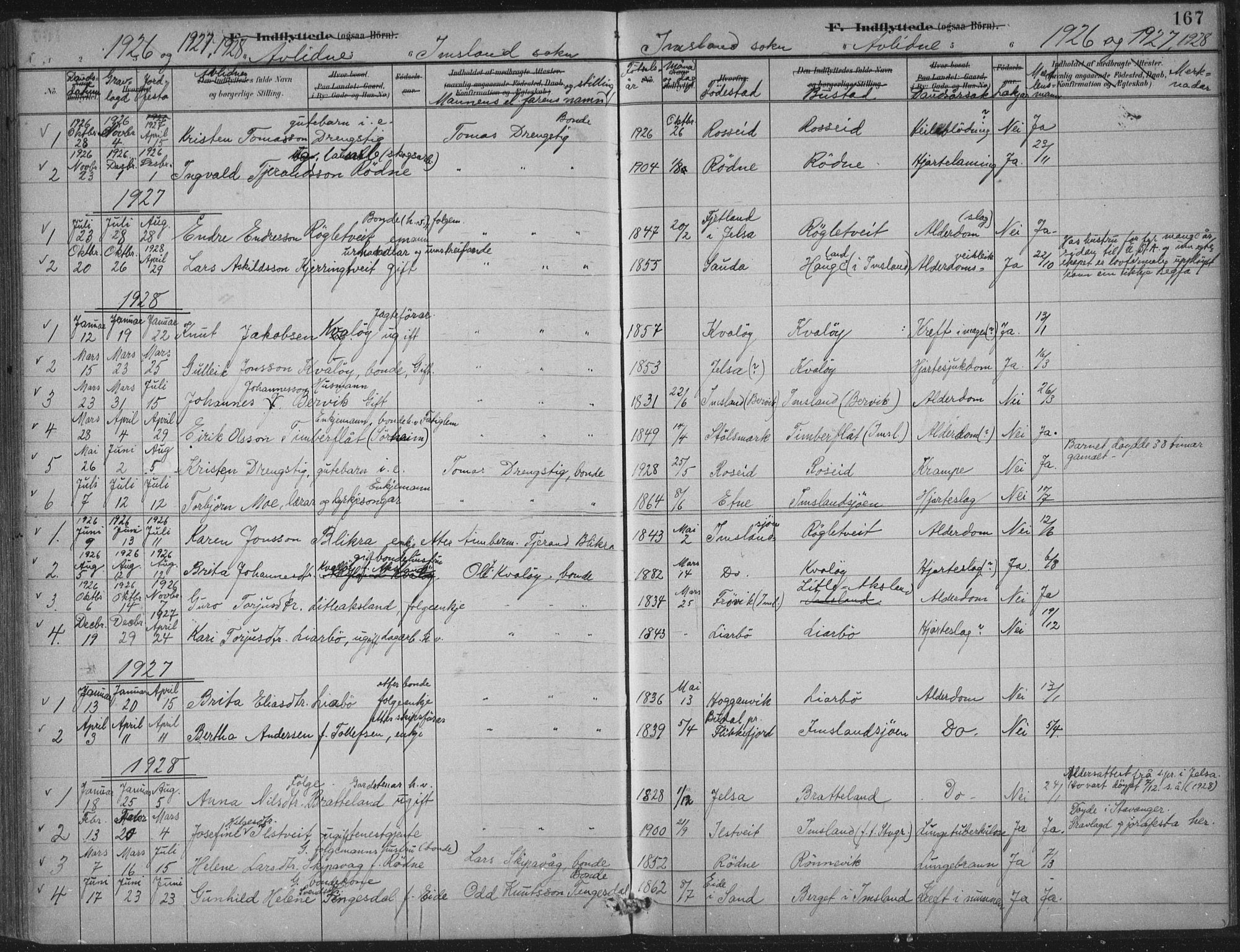 Vikedal sokneprestkontor, AV/SAST-A-101840/01/IV: Parish register (official) no. A 12, 1886-1929, p. 167