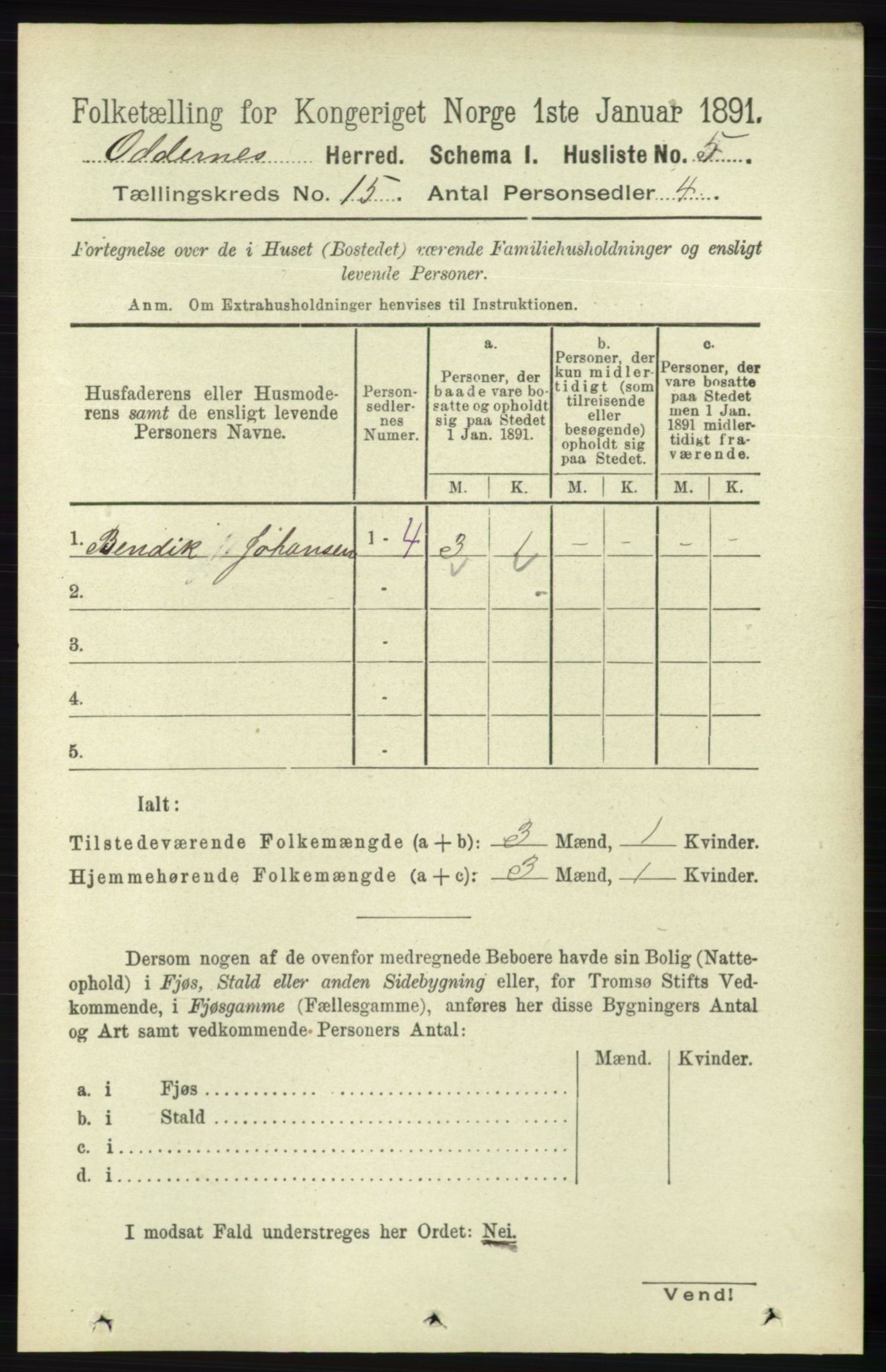 RA, 1891 census for 1012 Oddernes, 1891, p. 5014