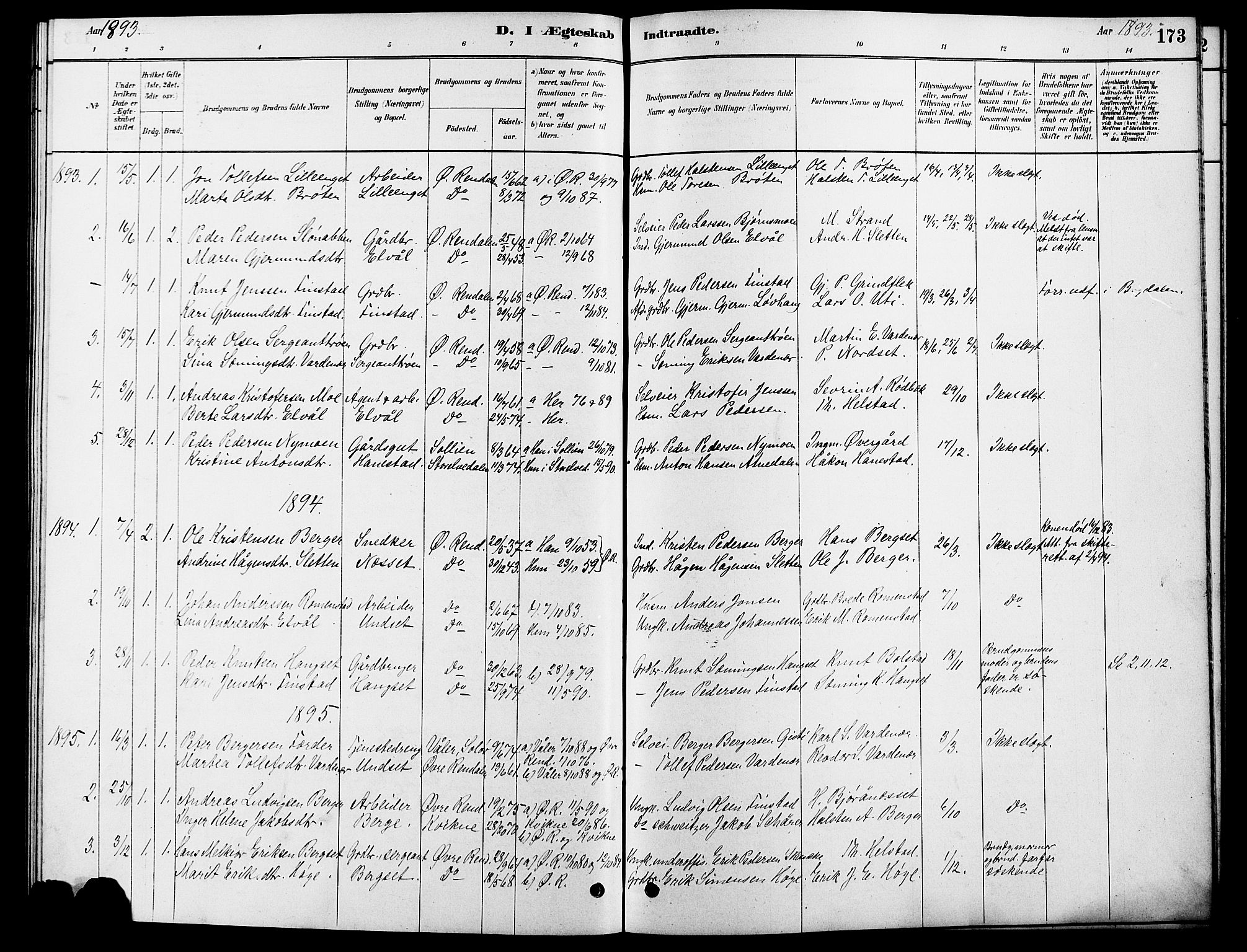 Rendalen prestekontor, AV/SAH-PREST-054/H/Ha/Hab/L0003: Parish register (copy) no. 3, 1879-1904, p. 173