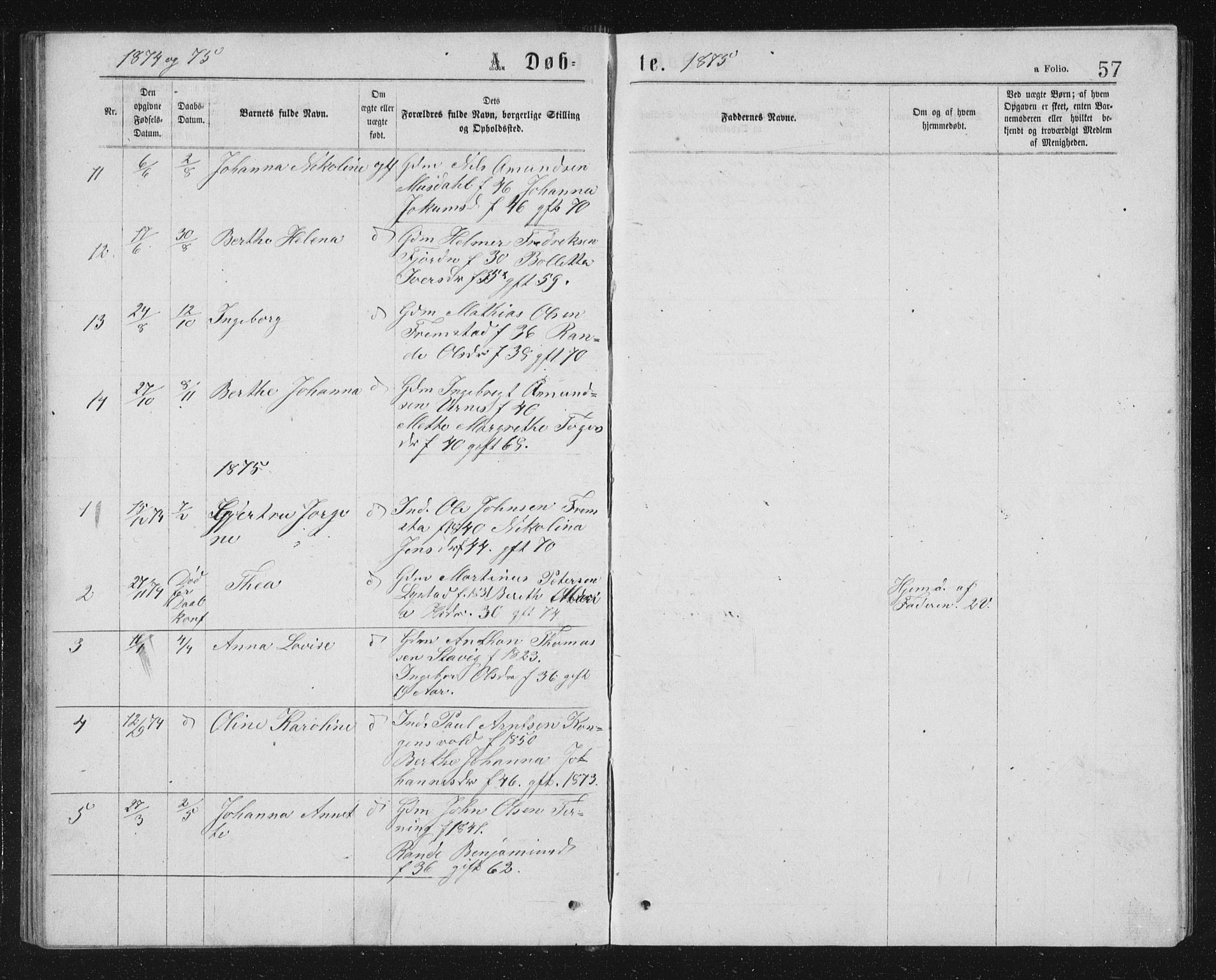 Ministerialprotokoller, klokkerbøker og fødselsregistre - Sør-Trøndelag, SAT/A-1456/662/L0756: Parish register (copy) no. 662C01, 1869-1891, p. 57