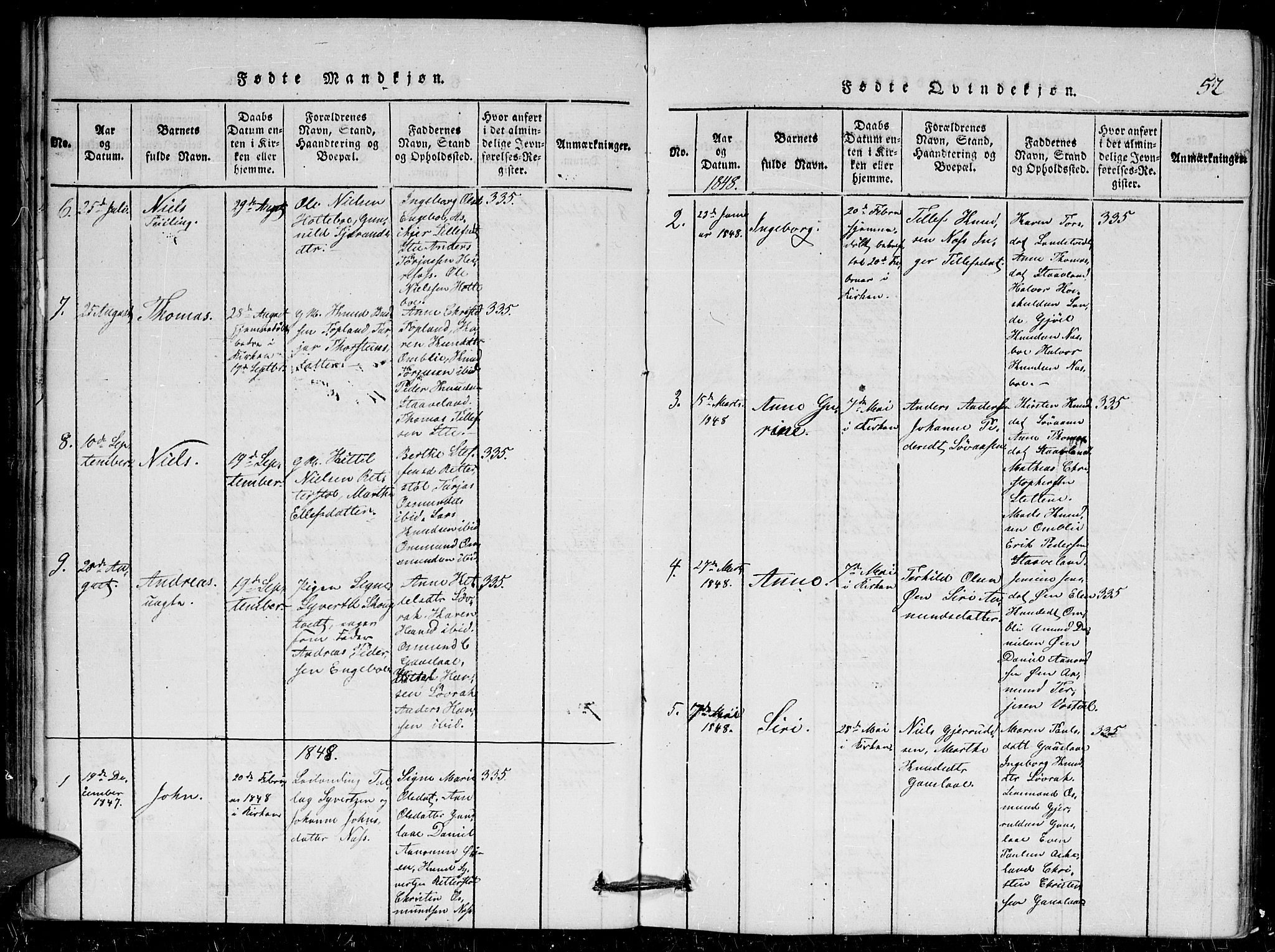 Herefoss sokneprestkontor, AV/SAK-1111-0019/F/Fa/Faa/L0001: Parish register (official) no. A 1, 1816-1860, p. 52