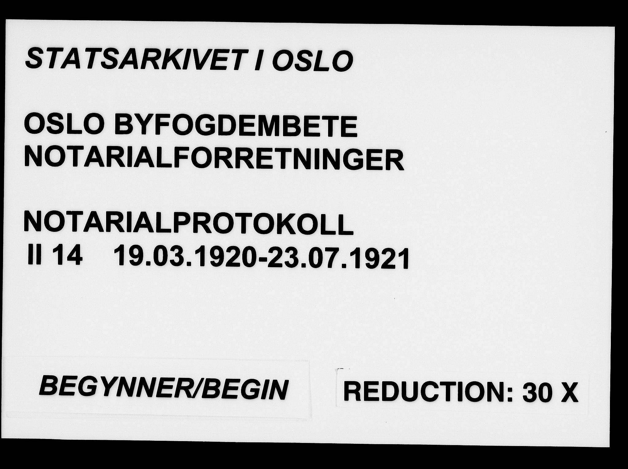 Oslo byfogd avd. I, SAO/A-10220/L/Lb/Lbb/L0014: Notarialprotokoll, rekke II: Vigsler, 1920-1921