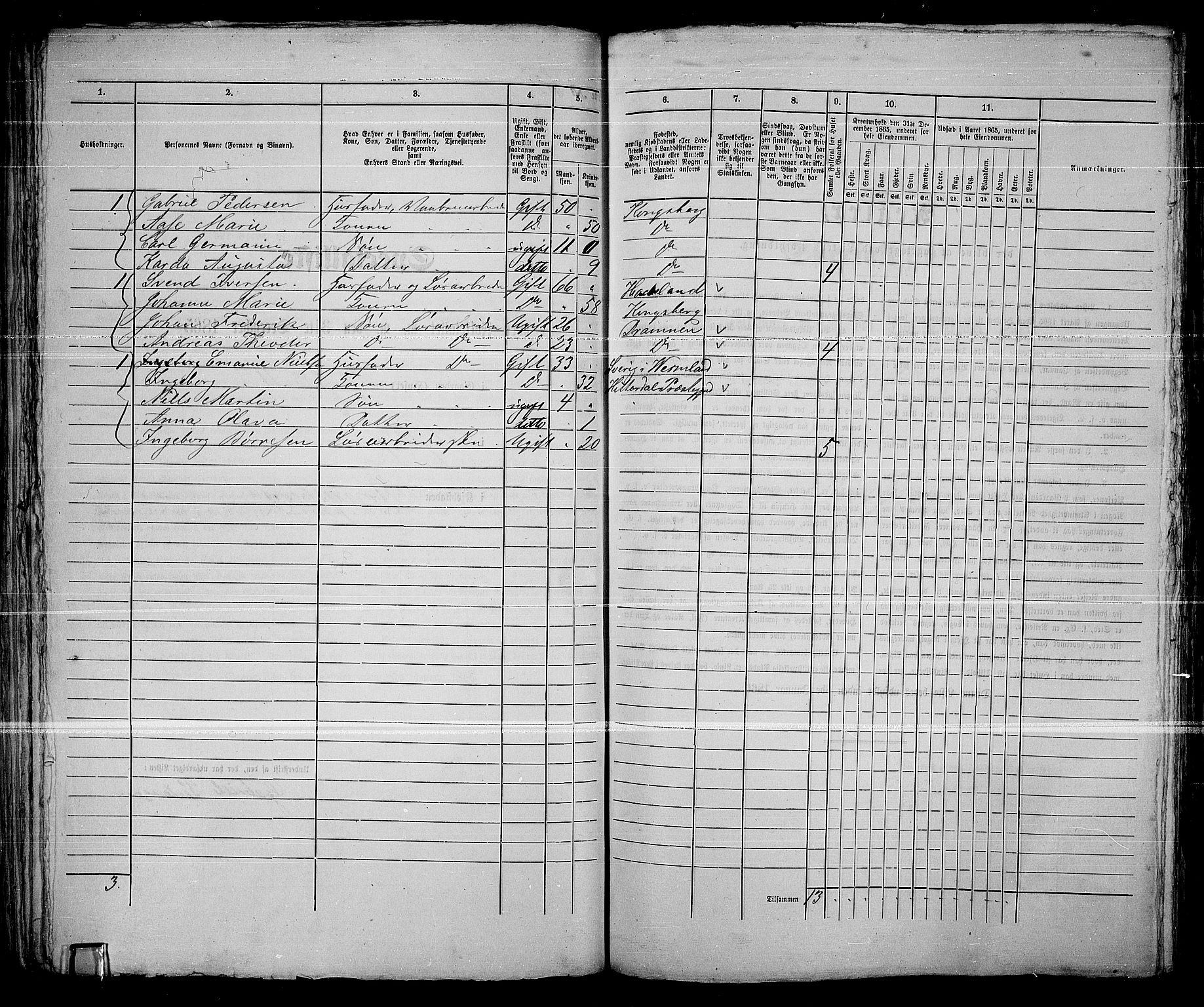 RA, 1865 census for Kongsberg/Kongsberg, 1865, p. 135