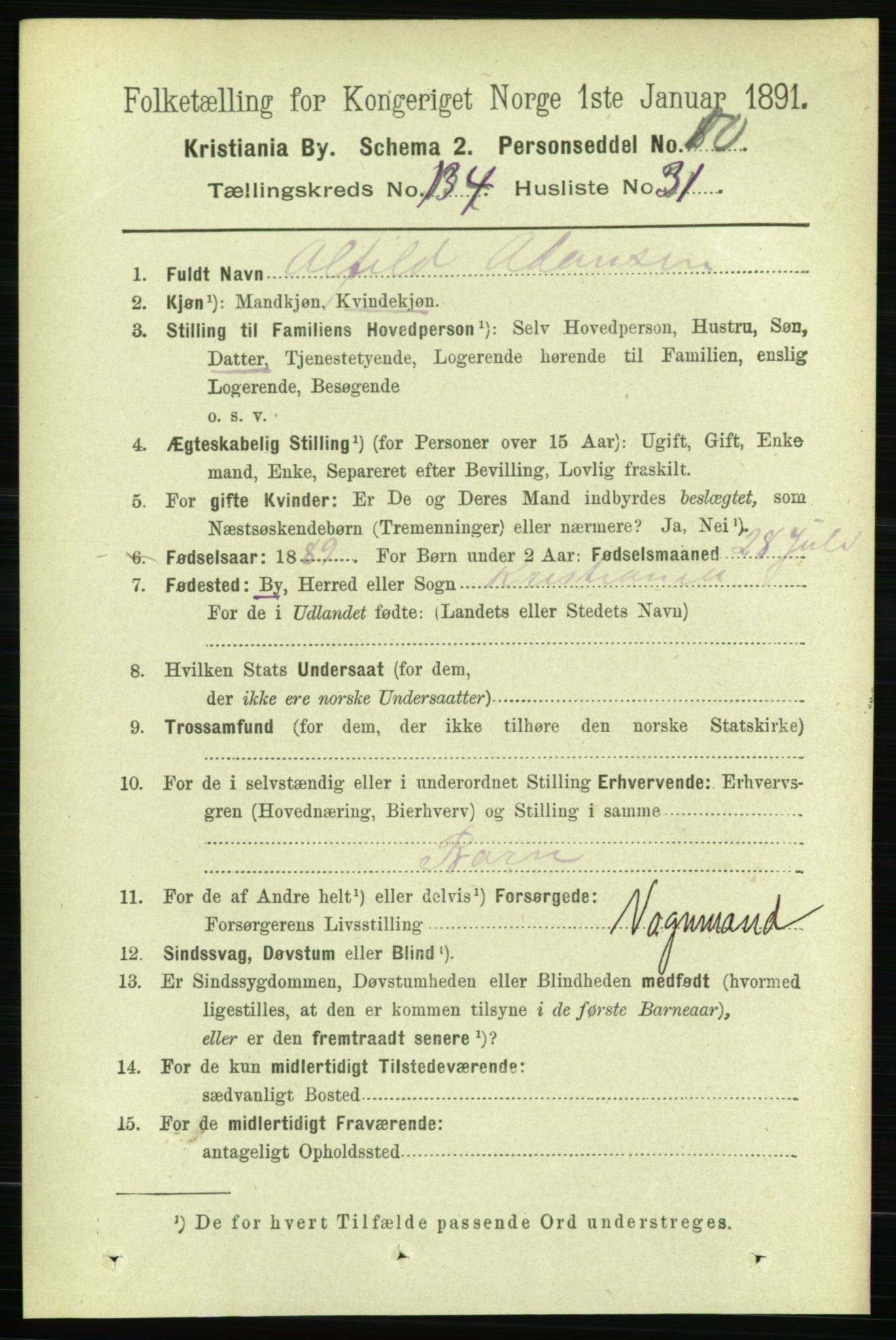 RA, 1891 census for 0301 Kristiania, 1891, p. 74173