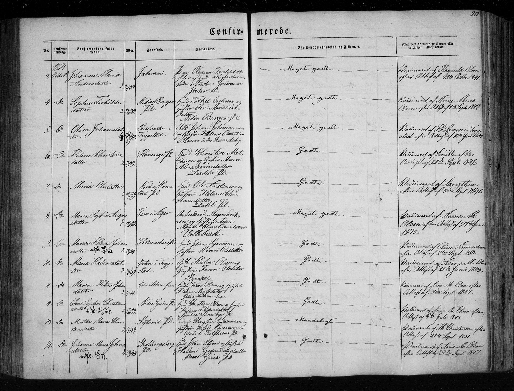 Eidsberg prestekontor Kirkebøker, SAO/A-10905/F/Fa/L0009: Parish register (official) no. I 9, 1849-1856, p. 212