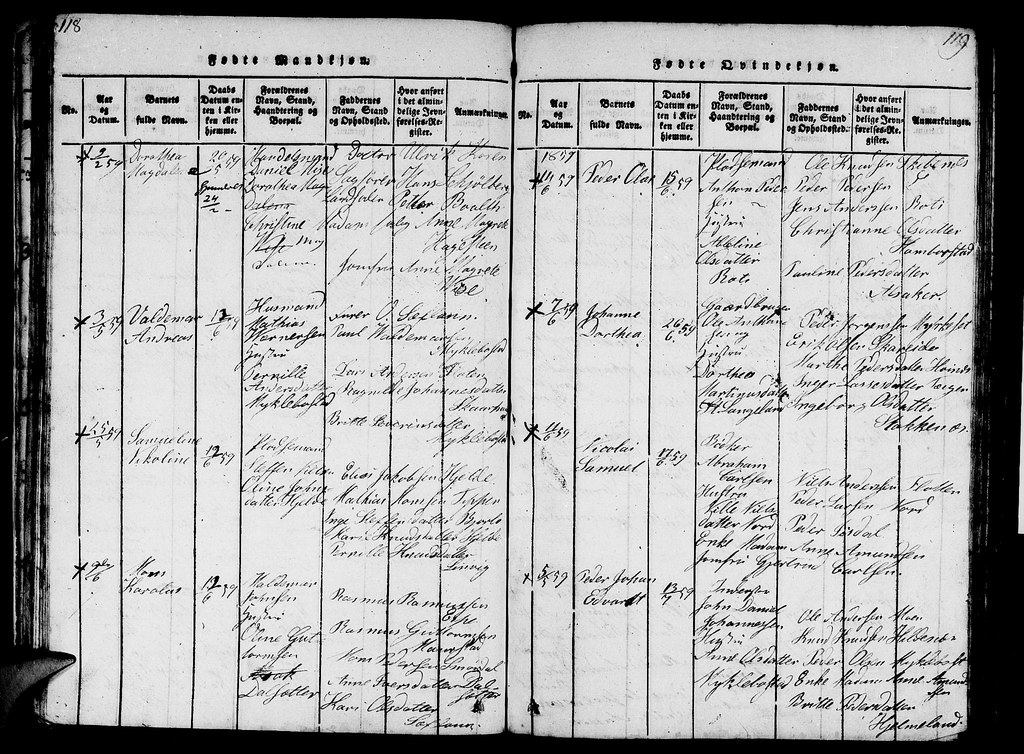 Eid sokneprestembete, AV/SAB-A-82301/H/Hab/Haba/L0001: Parish register (copy) no. A 1, 1816-1862, p. 118-119