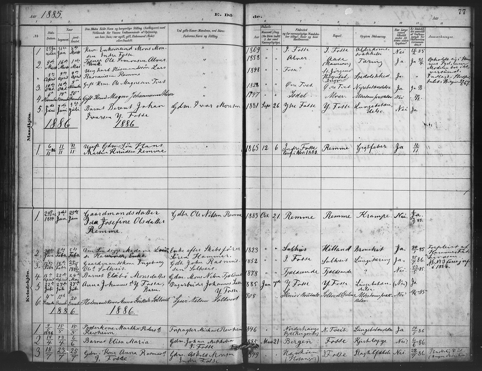 Alversund Sokneprestembete, AV/SAB-A-73901/H/Ha/Haa/Haaa/L0001: Parish register (official) no. A 1, 1882-1896, p. 77