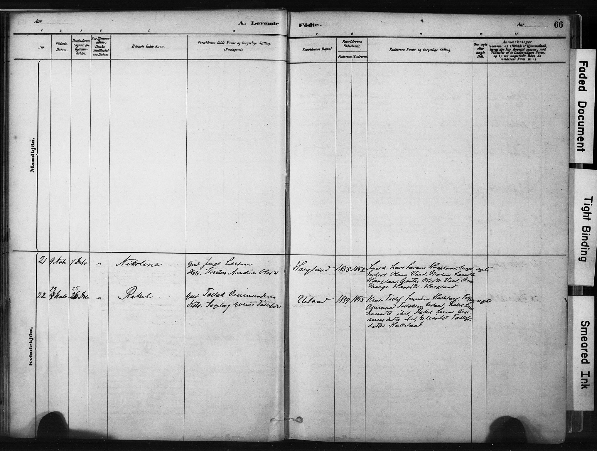 Hå sokneprestkontor, AV/SAST-A-101801/001/30BA/L0011: Parish register (official) no. A 10, 1879-1900, p. 66