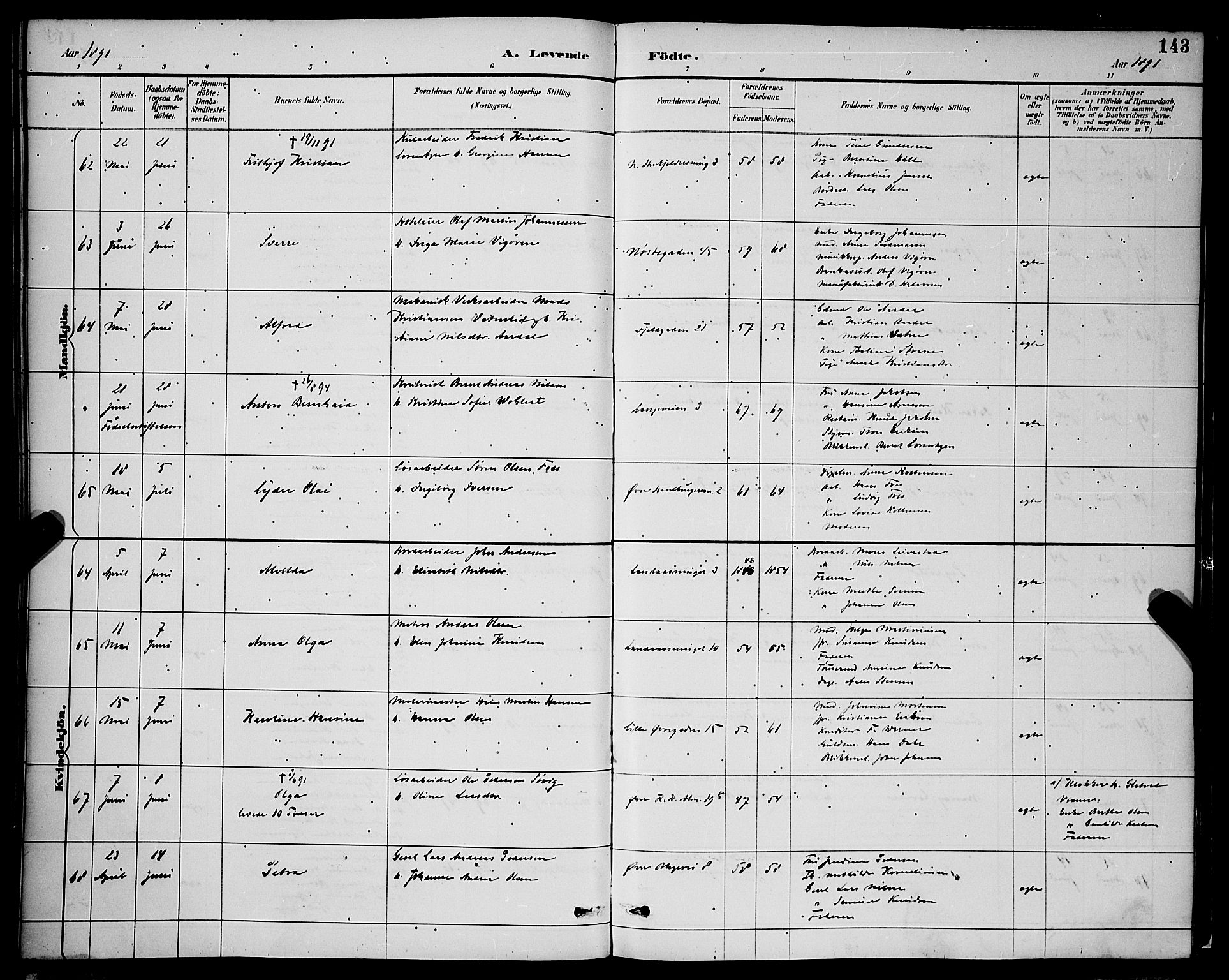 Korskirken sokneprestembete, AV/SAB-A-76101/H/Hab: Parish register (copy) no. B 9, 1887-1896, p. 143