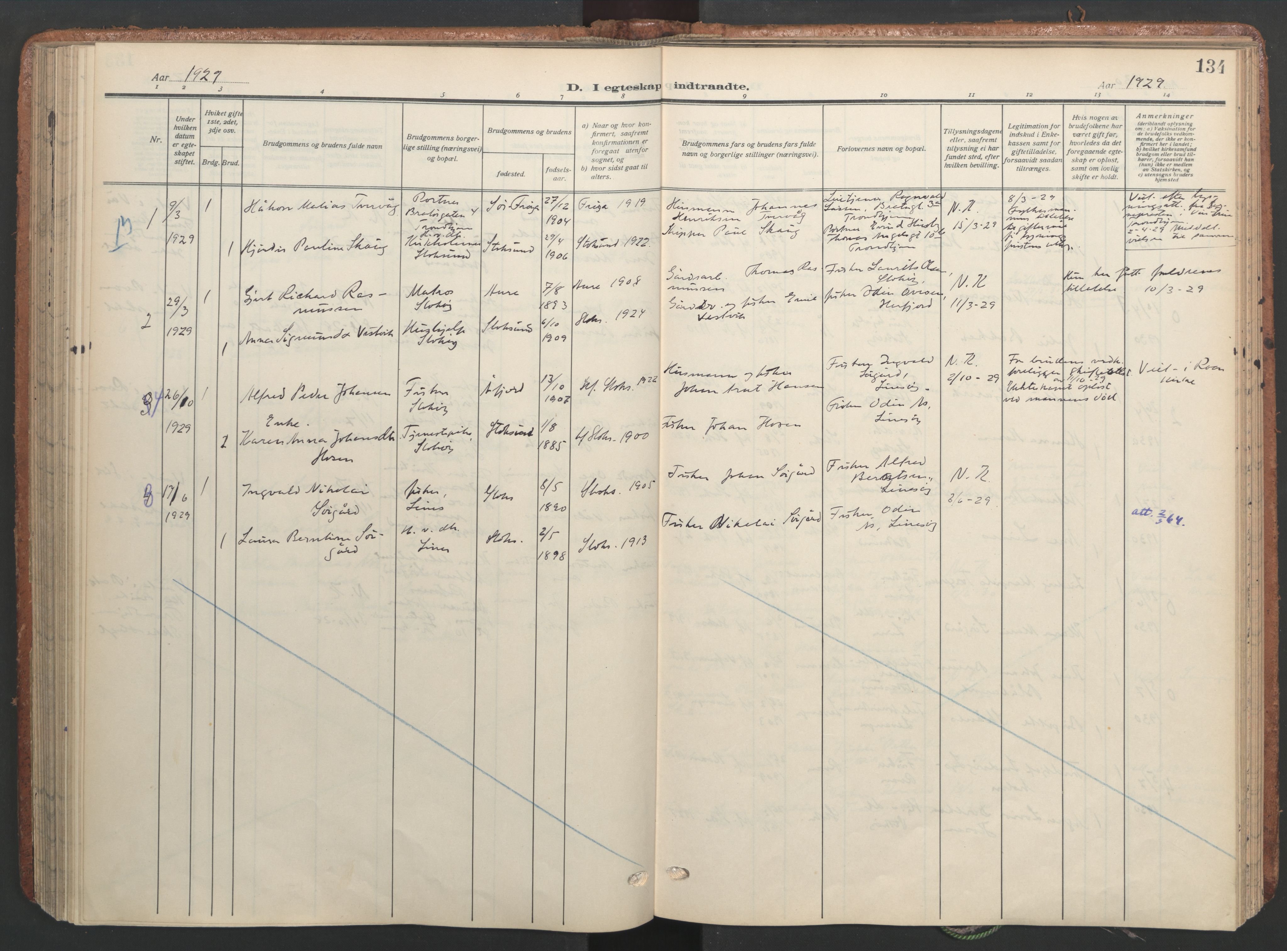Ministerialprotokoller, klokkerbøker og fødselsregistre - Sør-Trøndelag, SAT/A-1456/656/L0694: Parish register (official) no. 656A03, 1914-1931, p. 134
