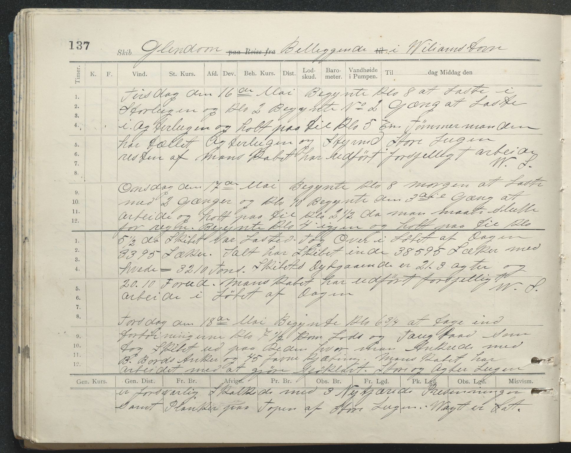 , PA-1348 Mathiesen, Erik Martinius; logbok Glendoon 1910-1911, 1910-1911, p. 137
