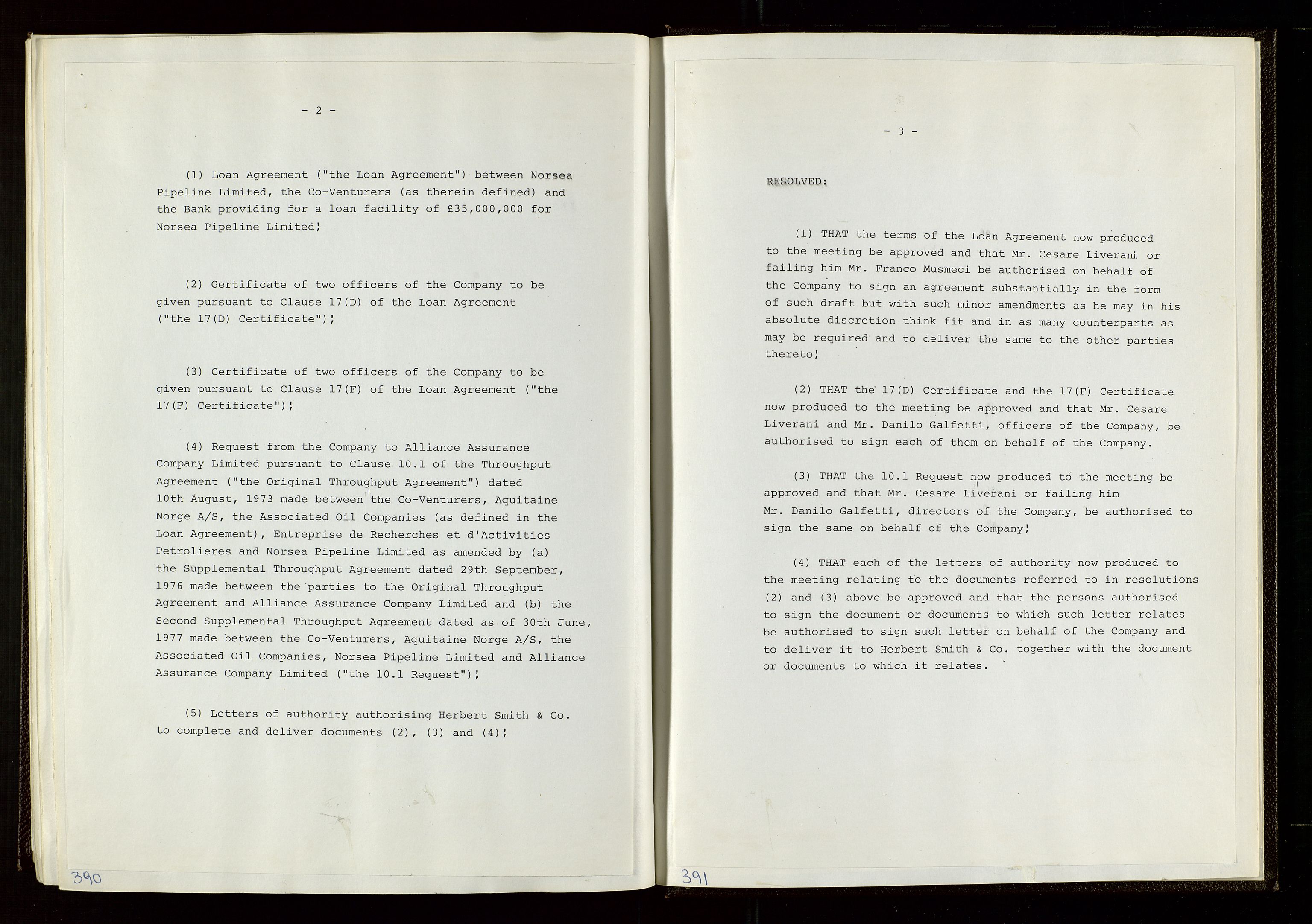 Pa 1583 - Norsk Agip AS, SAST/A-102138/A/Aa/L0002: General assembly and Board of Directors meeting minutes, 1972-1979, p. 390-391