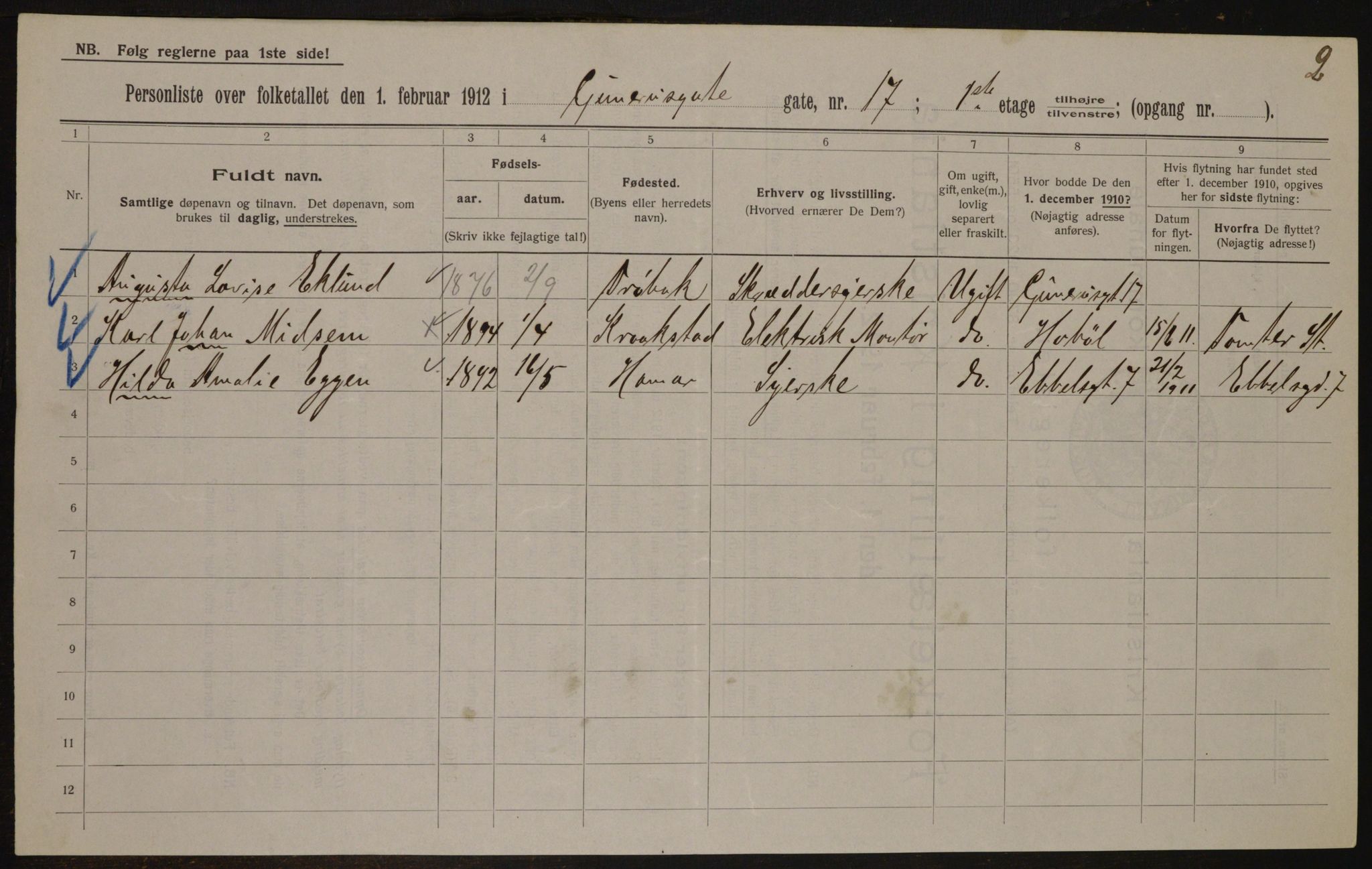 OBA, Municipal Census 1912 for Kristiania, 1912, p. 32444