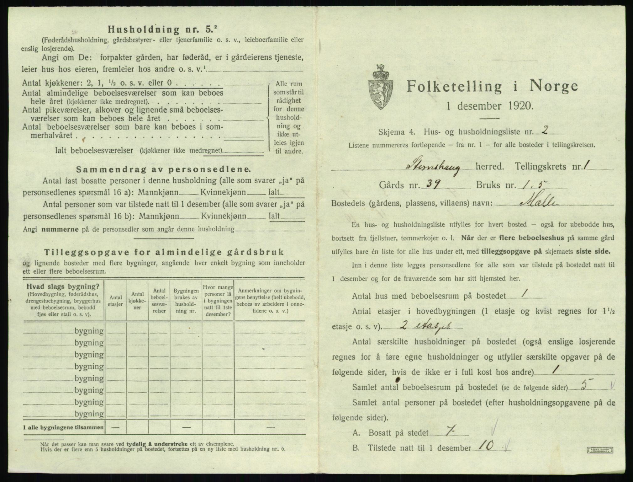 SAT, 1920 census for Stemshaug, 1920, p. 30