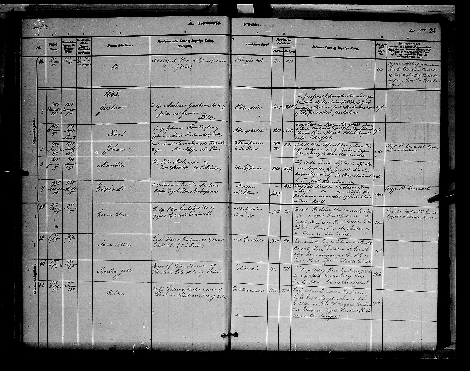 Stange prestekontor, SAH/PREST-002/L/L0007: Parish register (copy) no. 7, 1880-1893, p. 24