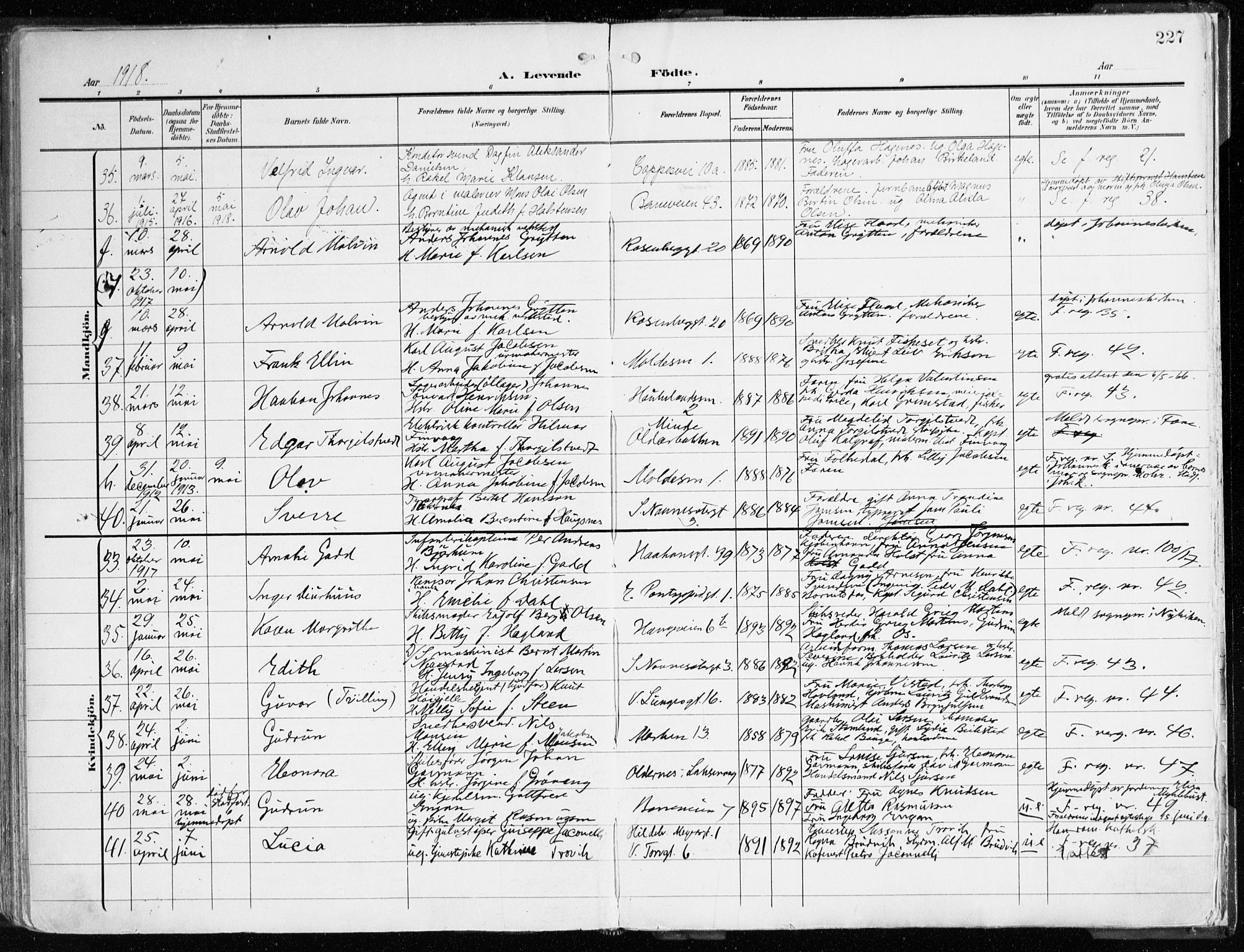 Domkirken sokneprestembete, SAB/A-74801/H/Haa/L0025: Parish register (official) no. B 8, 1903-1925, p. 227