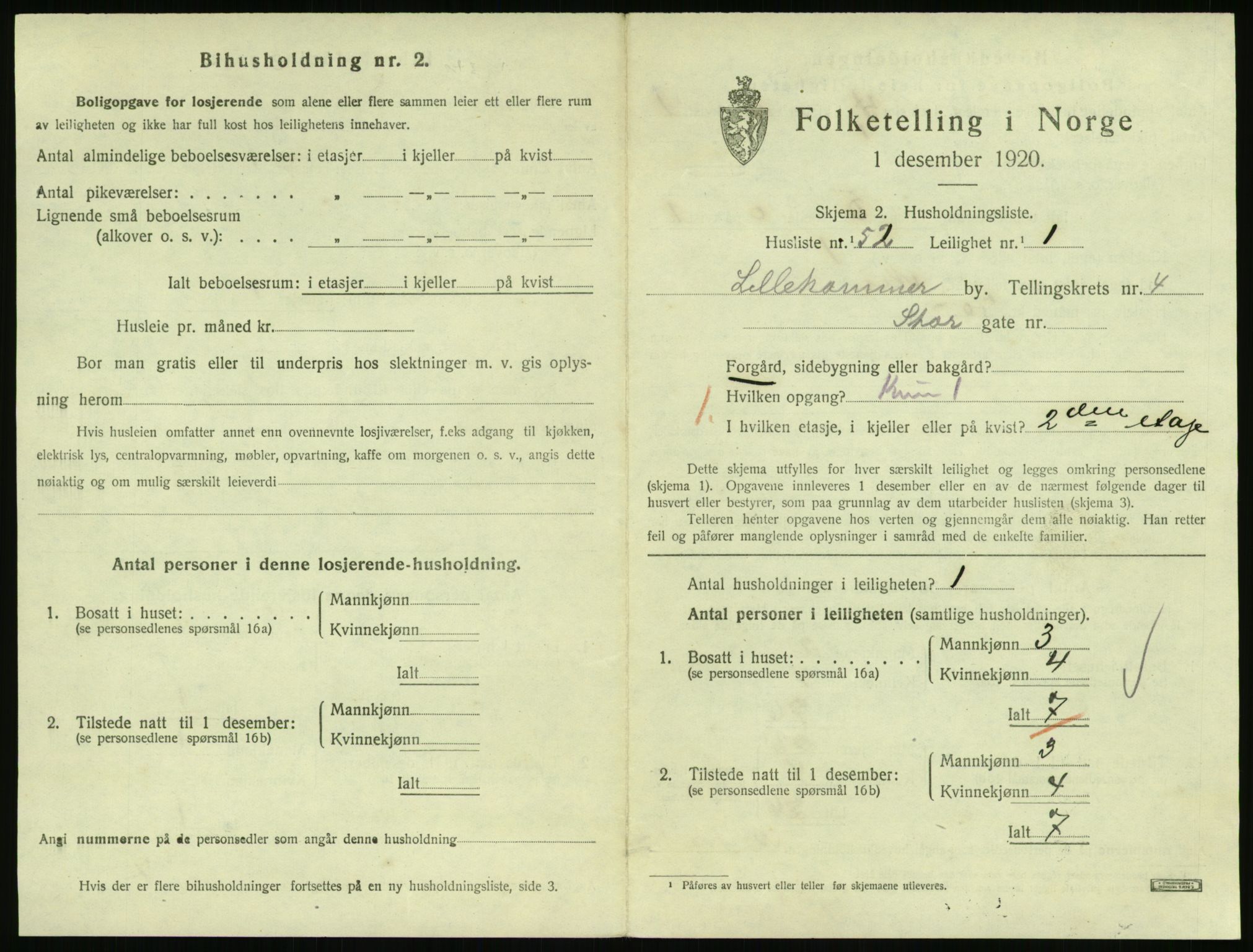 SAH, 1920 census for Lillehammer, 1920, p. 2148
