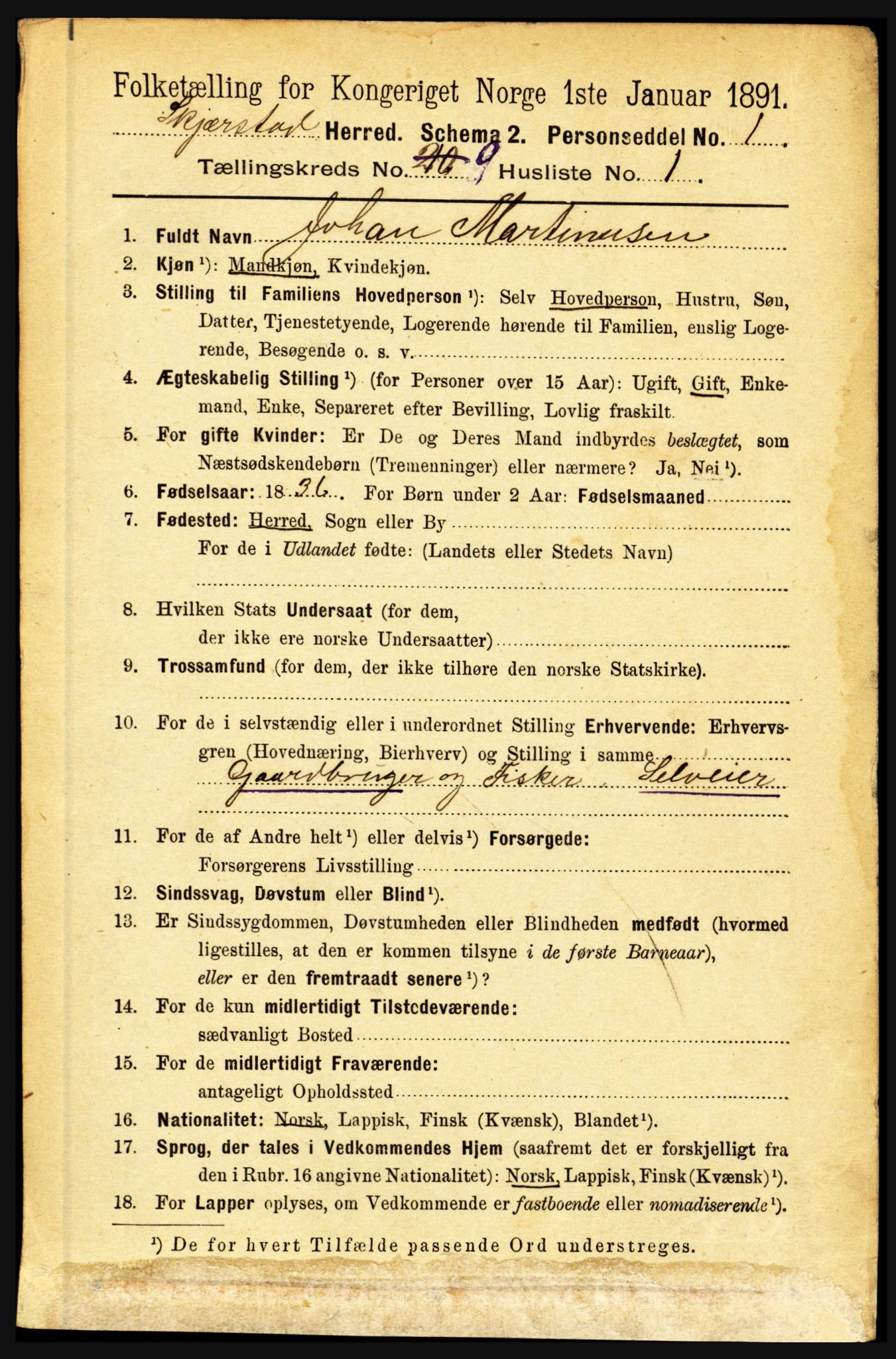 RA, 1891 census for 1842 Skjerstad, 1891, p. 3329