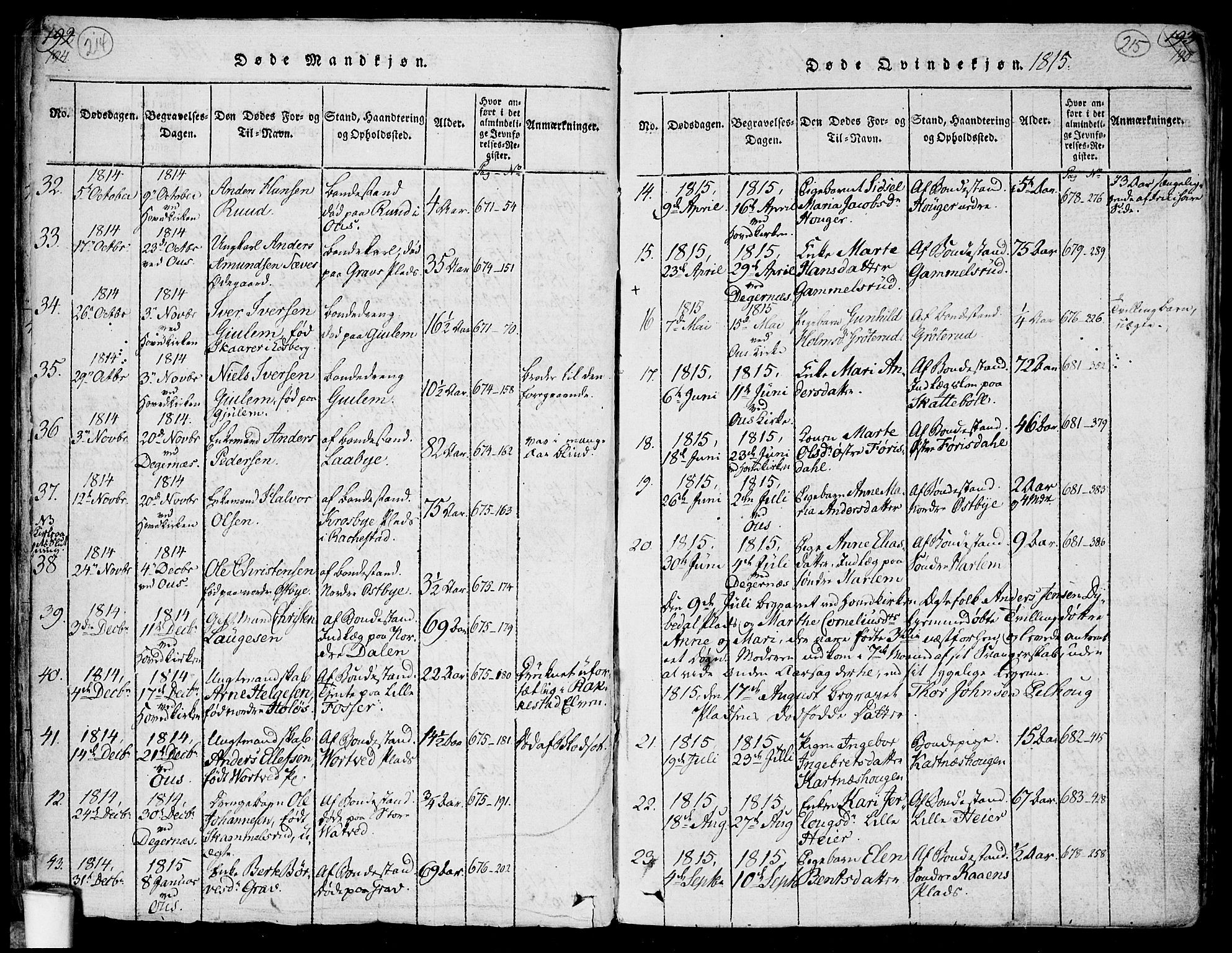 Rakkestad prestekontor Kirkebøker, SAO/A-2008/F/Fa/L0006: Parish register (official) no. I 6, 1814-1824, p. 214-215