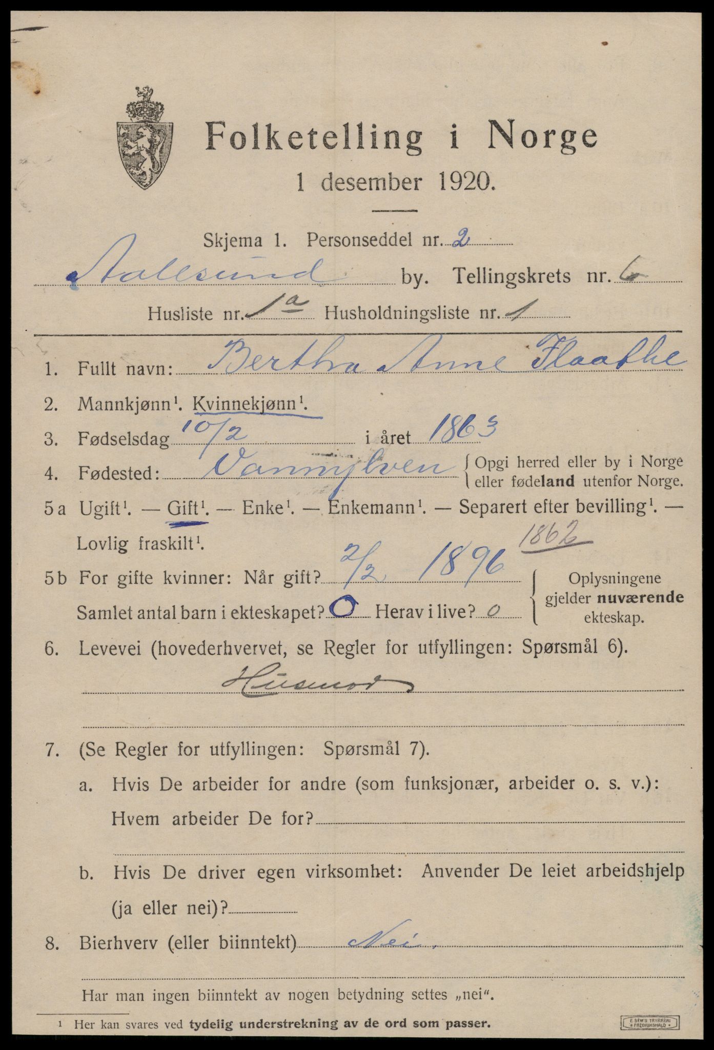 SAT, 1920 census for Ålesund, 1920, p. 17632