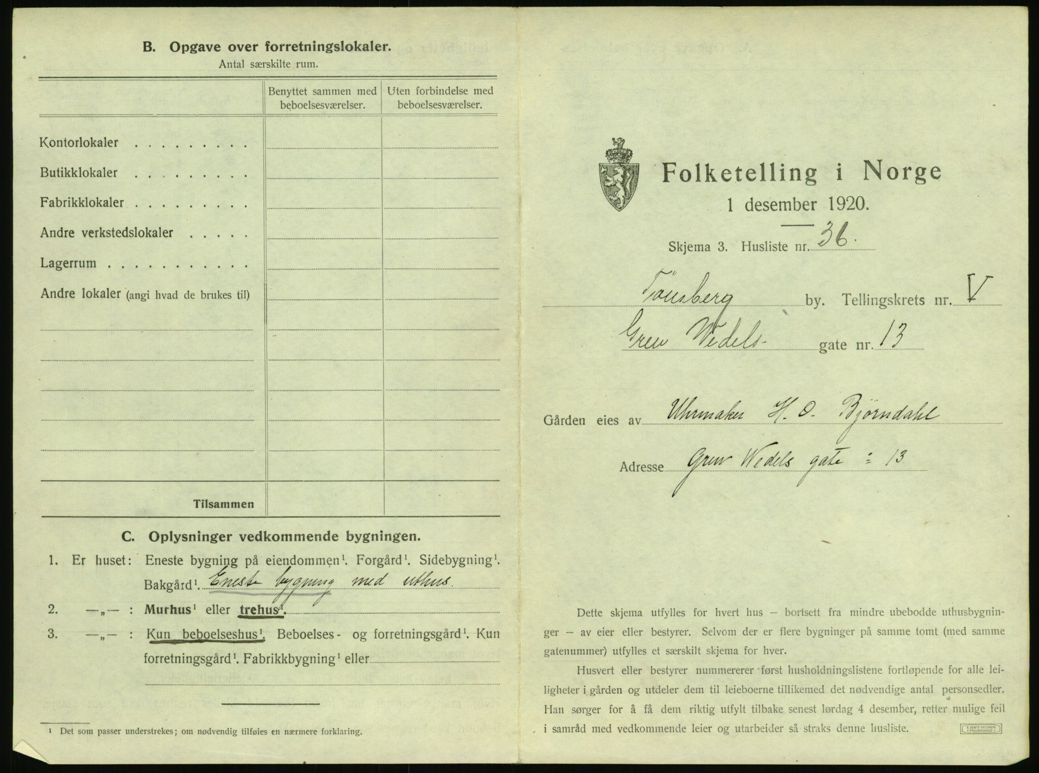 SAKO, 1920 census for Tønsberg, 1920, p. 585