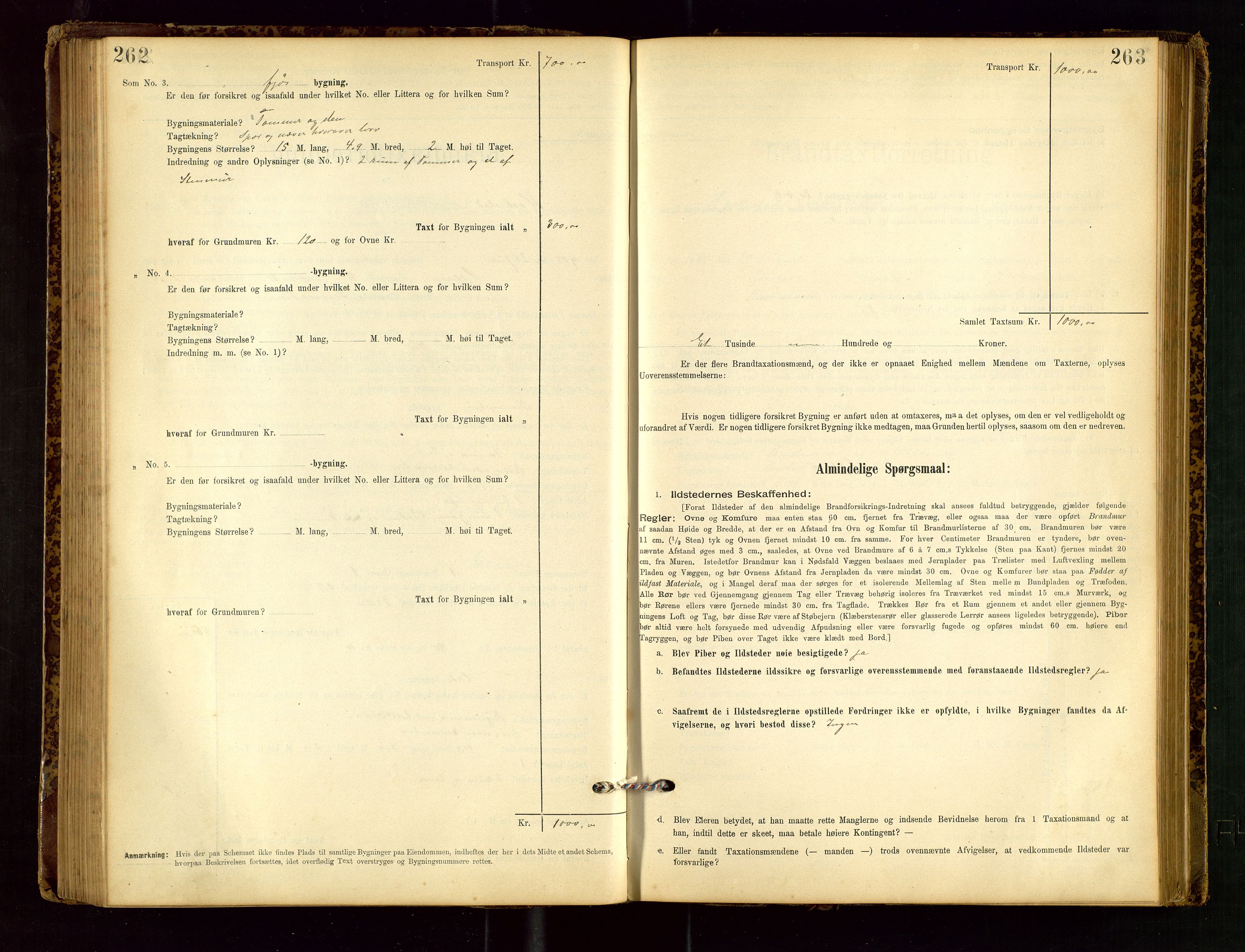 Heskestad lensmannskontor, SAST/A-100304/Gob/L0001: "Brandtaxationsprotokol", 1894-1915, p. 262-263