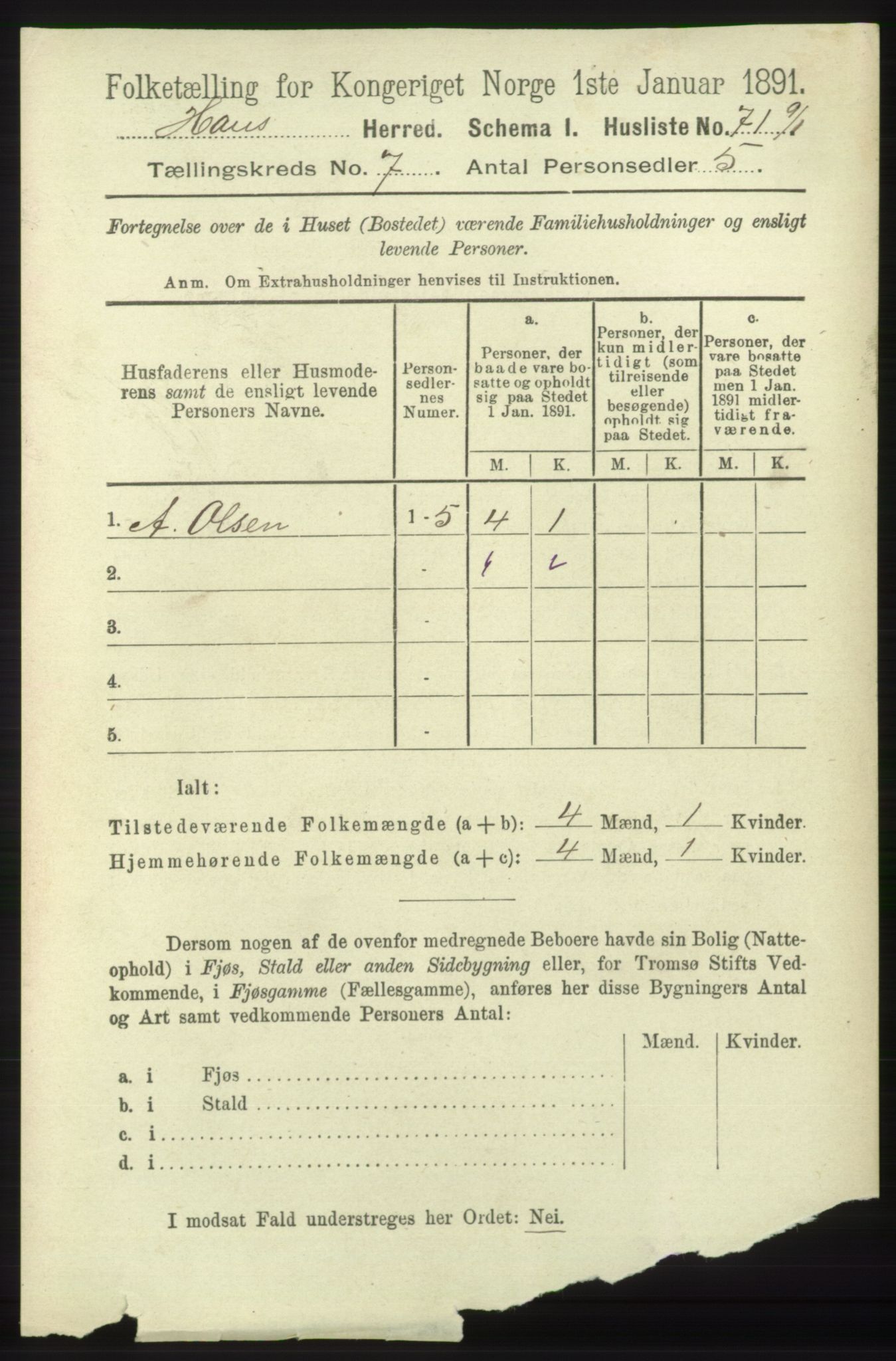 RA, 1891 census for 1250 Haus, 1891, p. 2648