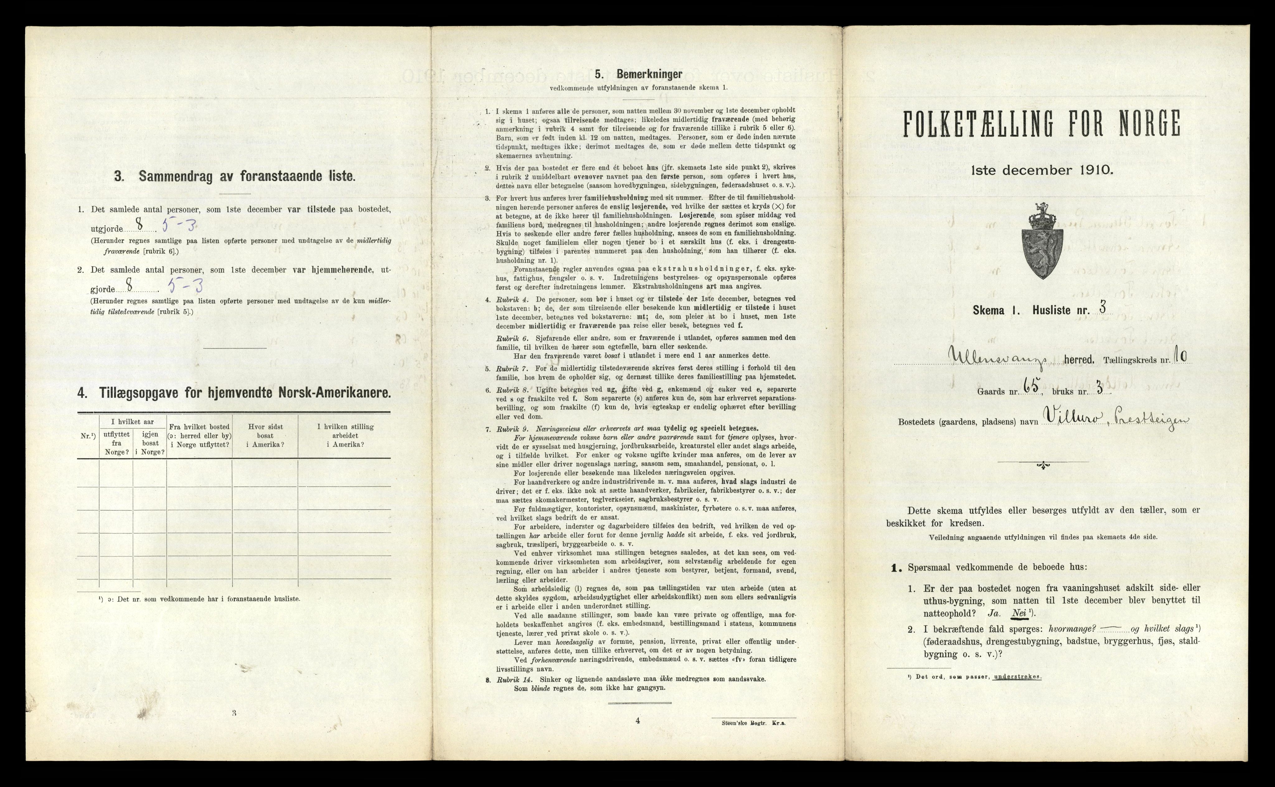 RA, 1910 census for Ullensvang, 1910, p. 1185