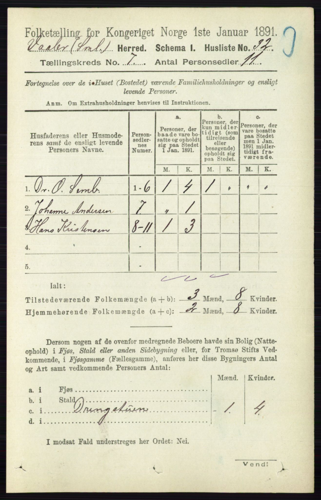 RA, 1891 census for 0137 Våler, 1891, p. 2830
