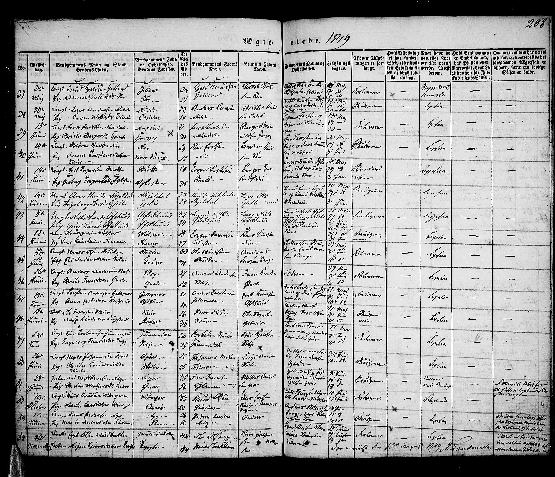 Voss sokneprestembete, AV/SAB-A-79001/H/Haa: Parish register (official) no. A 13, 1836-1851, p. 208