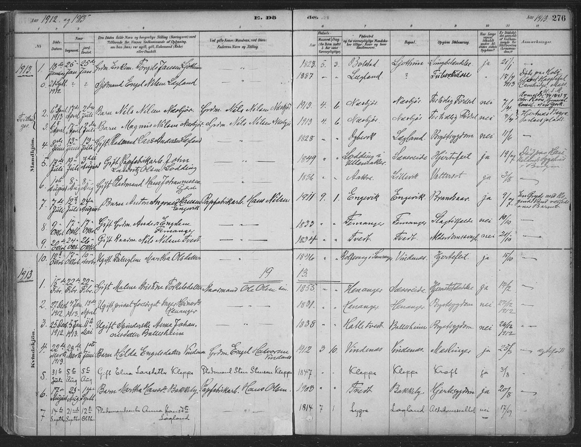 Fusa sokneprestembete, AV/SAB-A-75401/H/Haa: Parish register (official) no. D 1, 1880-1938, p. 276