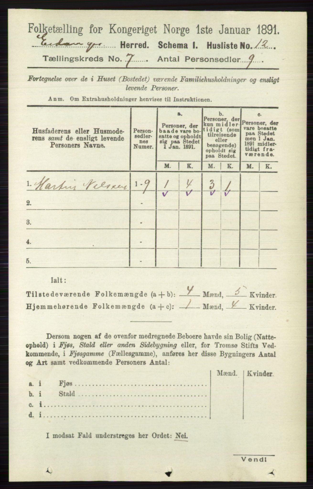 RA, 1891 census for 0813 Eidanger, 1891, p. 2738