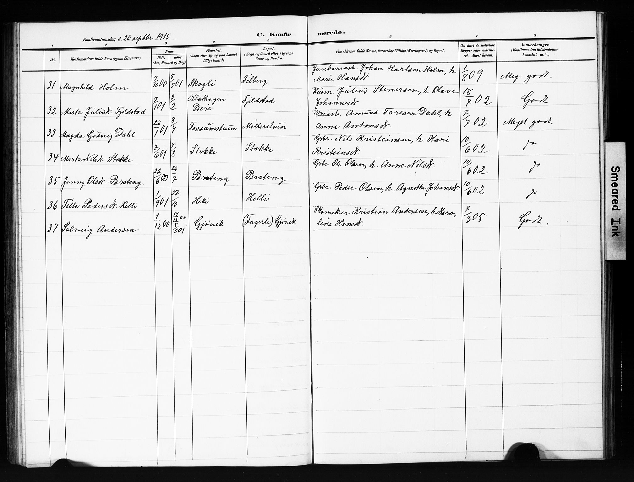 Vardal prestekontor, SAH/PREST-100/H/Ha/Hab/L0013: Parish register (copy) no. 13, 1904-1915