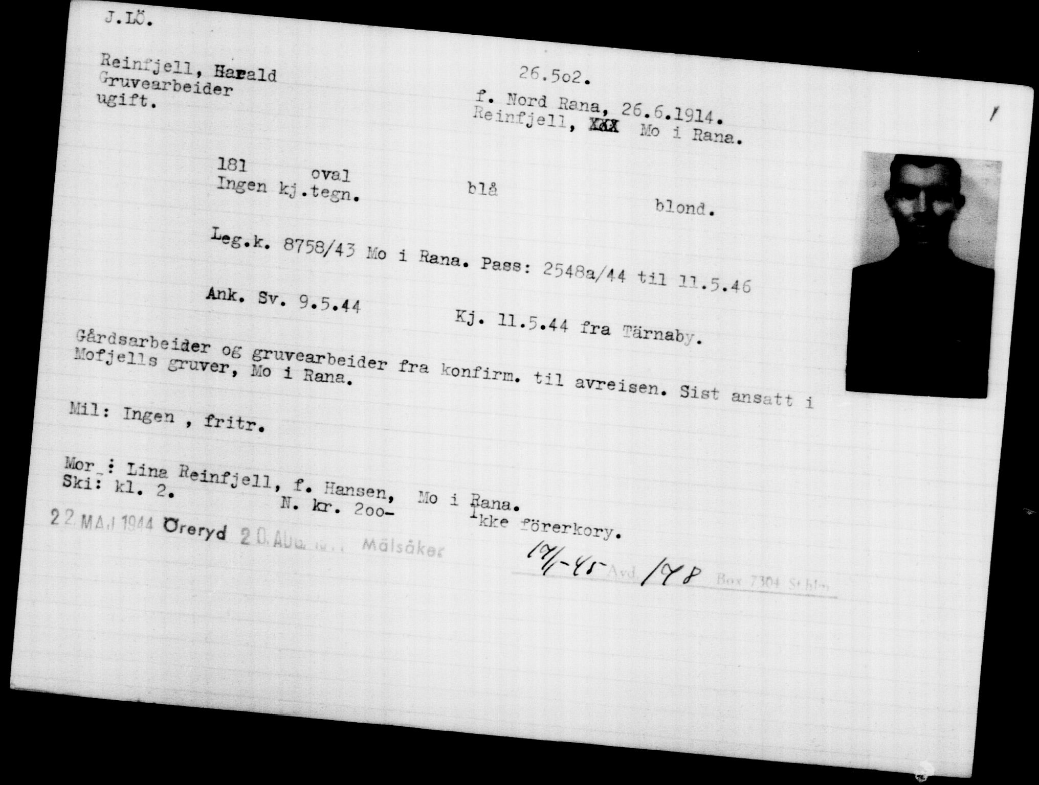 Den Kgl. Norske Legasjons Flyktningskontor, AV/RA-S-6753/V/Va/L0011: Kjesäterkartoteket.  Flyktningenr. 25300-28349, 1940-1945, p. 1263