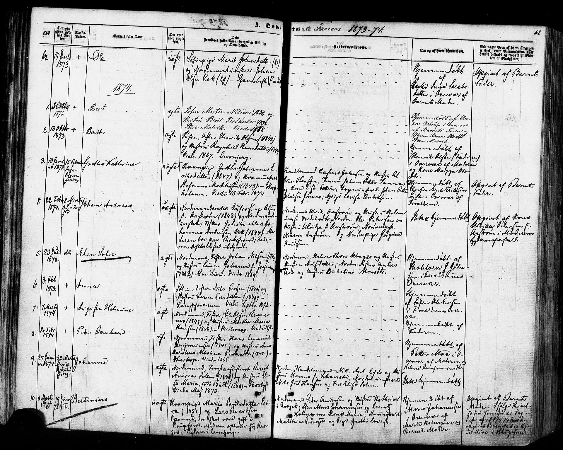 Tana sokneprestkontor, SATØ/S-1334/H/Ha/L0002kirke: Parish register (official) no. 2 /1, 1861-1877, p. 62