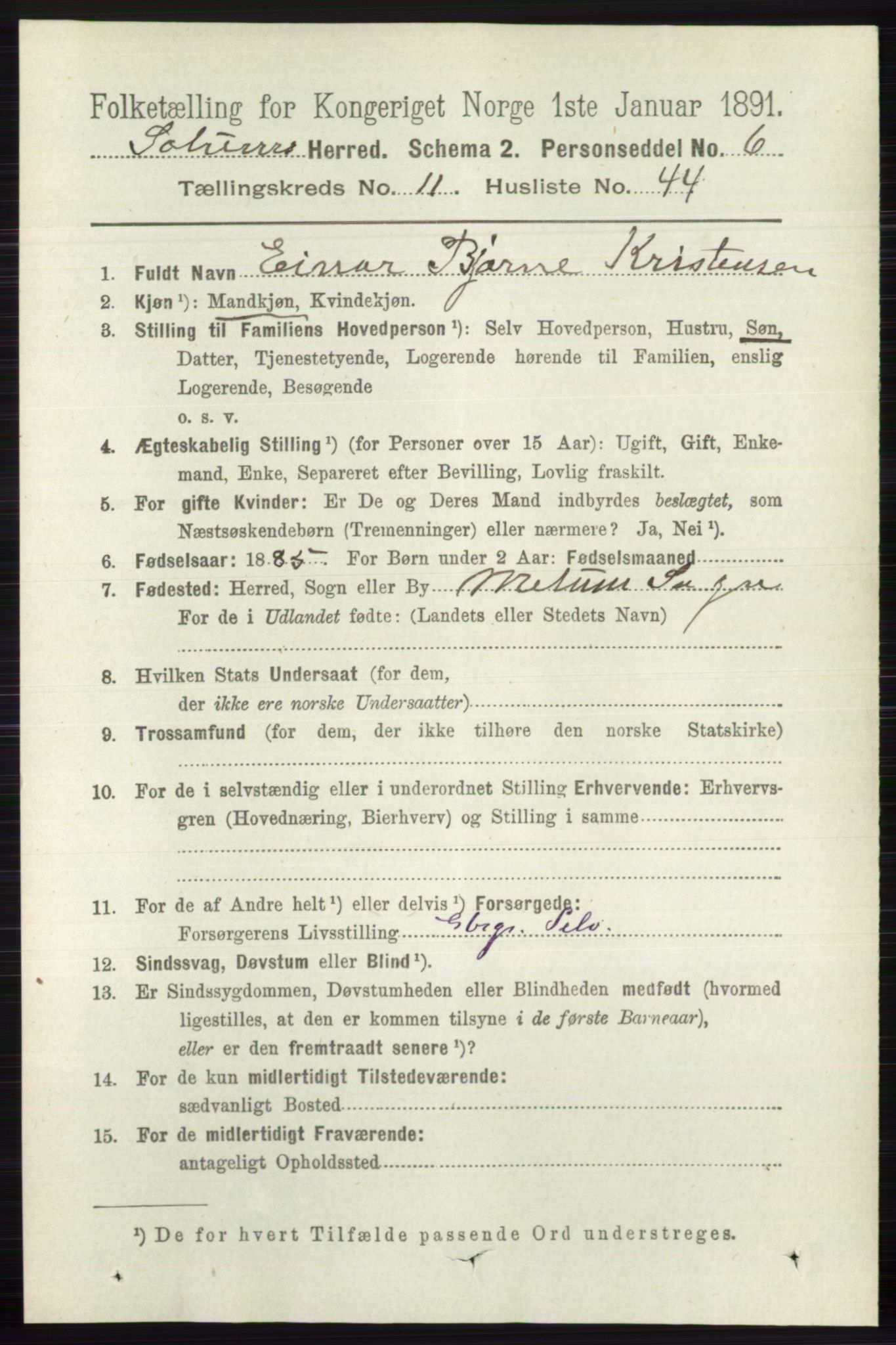 RA, 1891 census for 0818 Solum, 1891, p. 5533