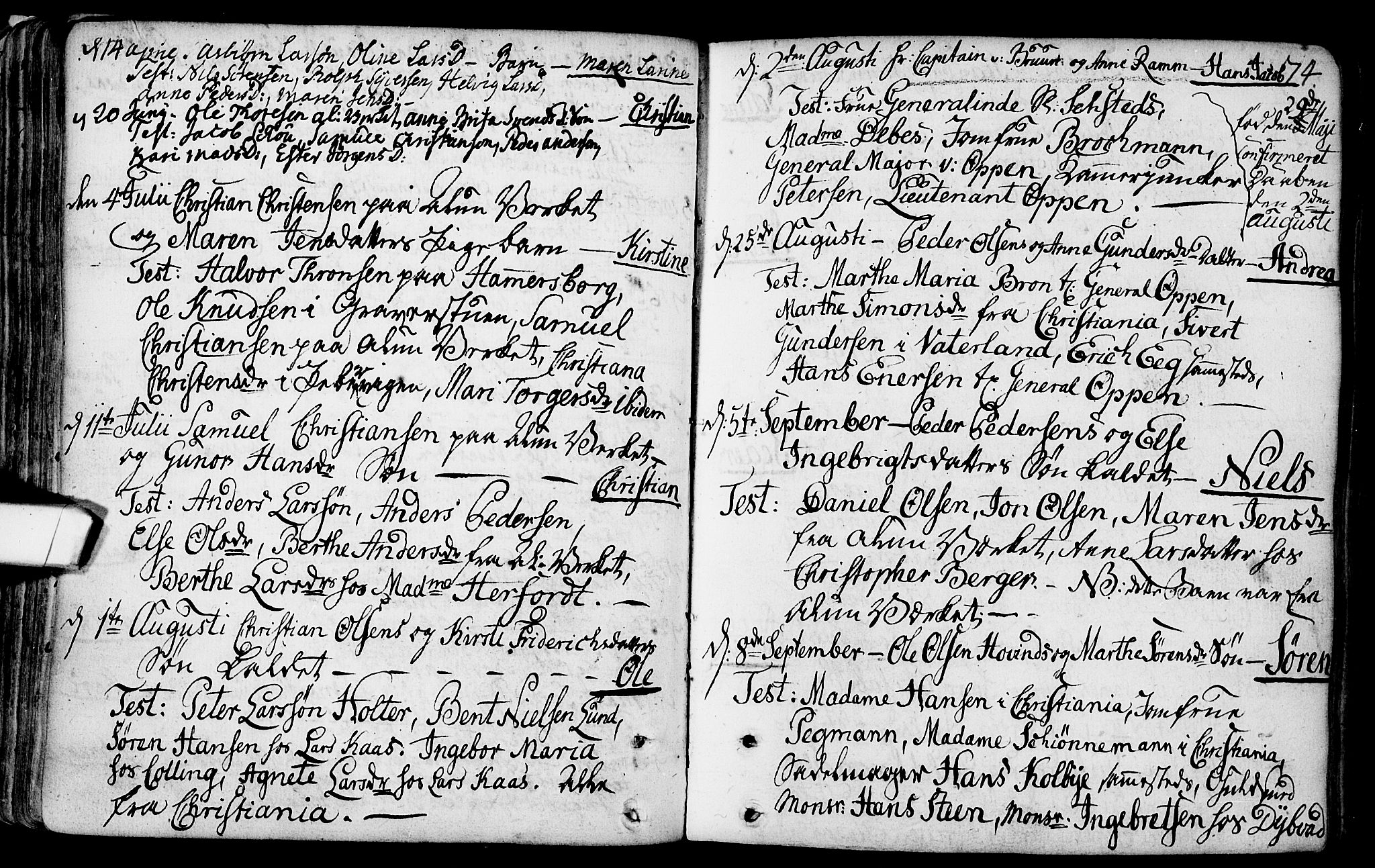 Gamlebyen prestekontor Kirkebøker, AV/SAO-A-10884/F/Fa/L0001: Parish register (official) no. 1, 1734-1818, p. 74