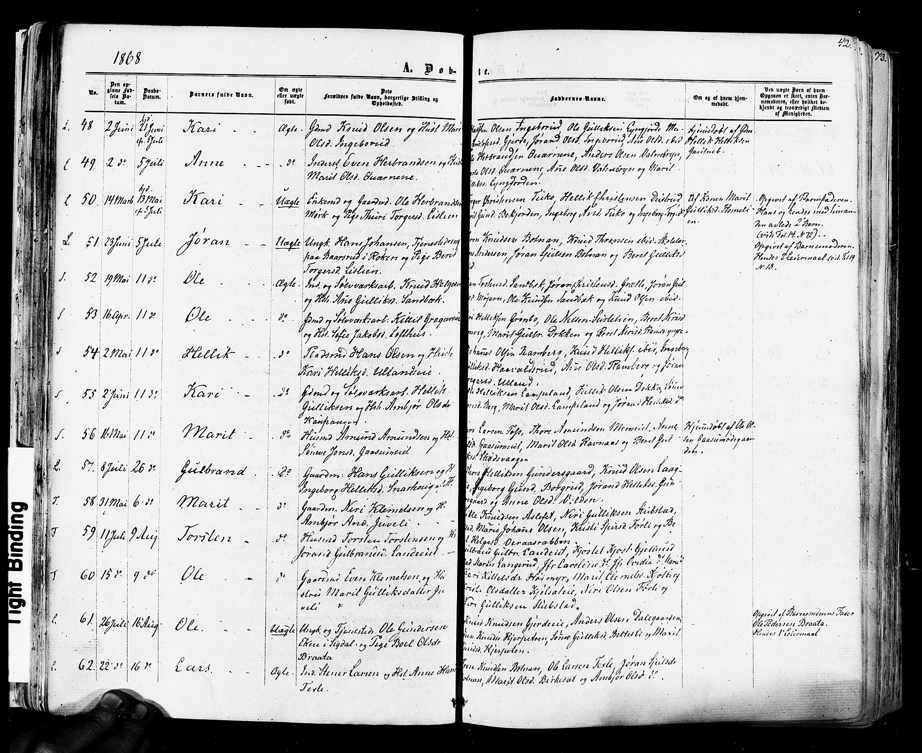 Flesberg kirkebøker, AV/SAKO-A-18/F/Fa/L0007: Parish register (official) no. I 7, 1861-1878, p. 42